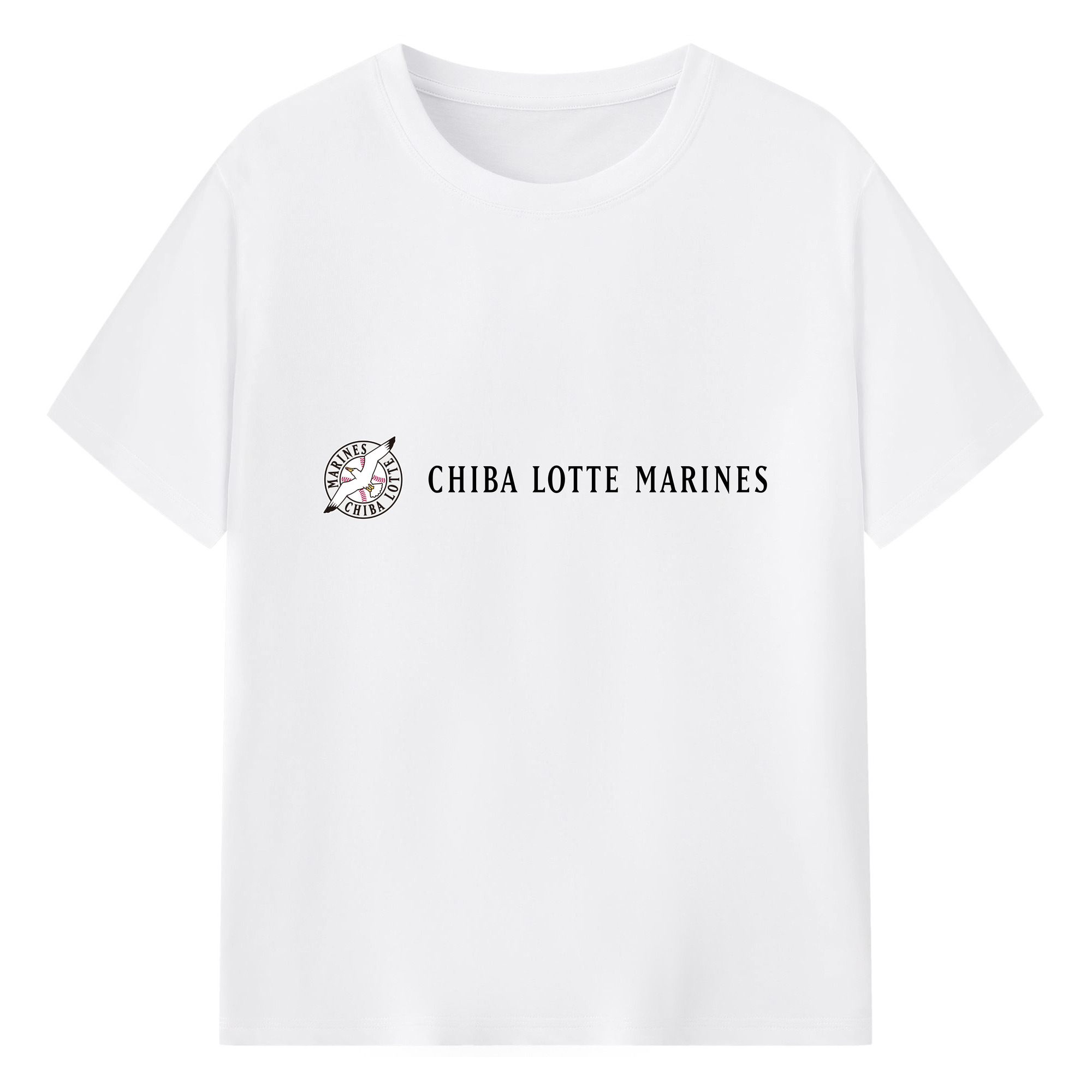 CHIBA LOTTE MARINES EMBLEM WORDMARK NEW PRIMARY Logo - 綿100％ 半袖Tシャツ ・ フロントプリント ・ 快適 通気性 ・ 日常使い 散歩 スポーツ用