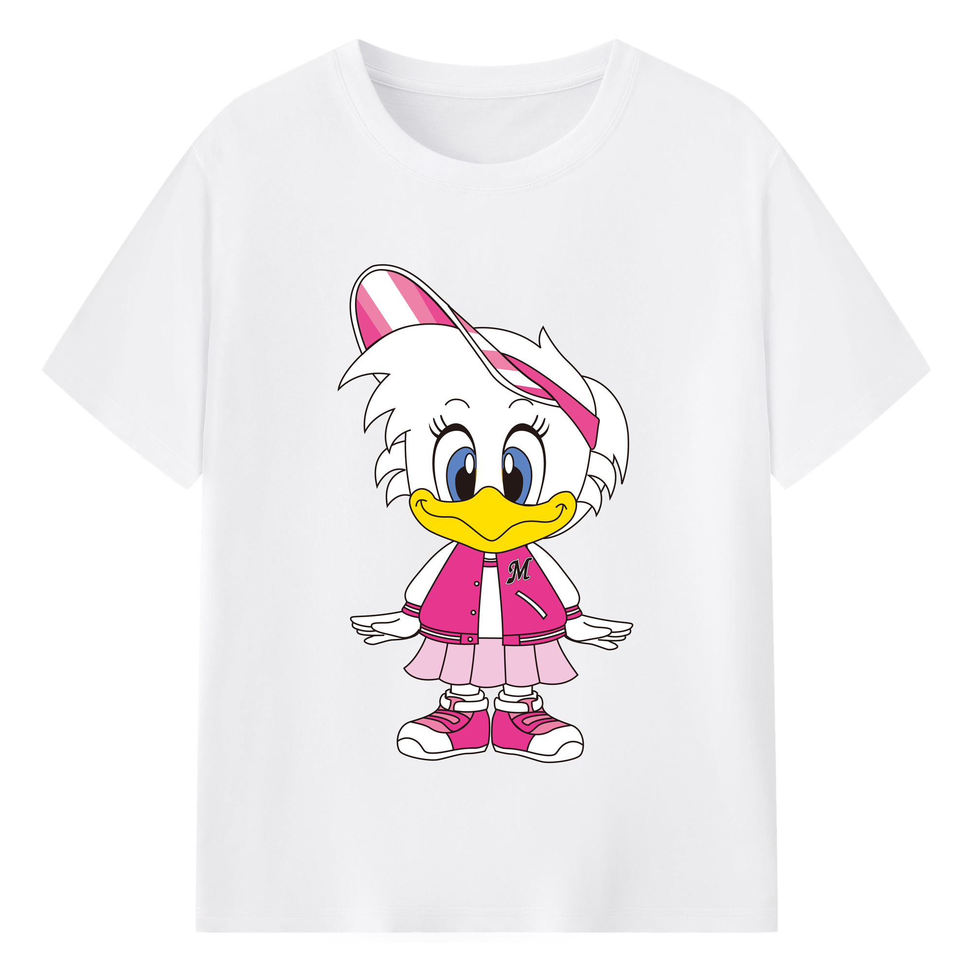 CHIBA LOTTE MARINES MASCOT RINE-CHAN APPLICATION KID Logo - 綿100％ 半袖Tシャツ ・ フロントプリント ・ 快適 通気性 ・ 日常使い 散歩 スポーツ用