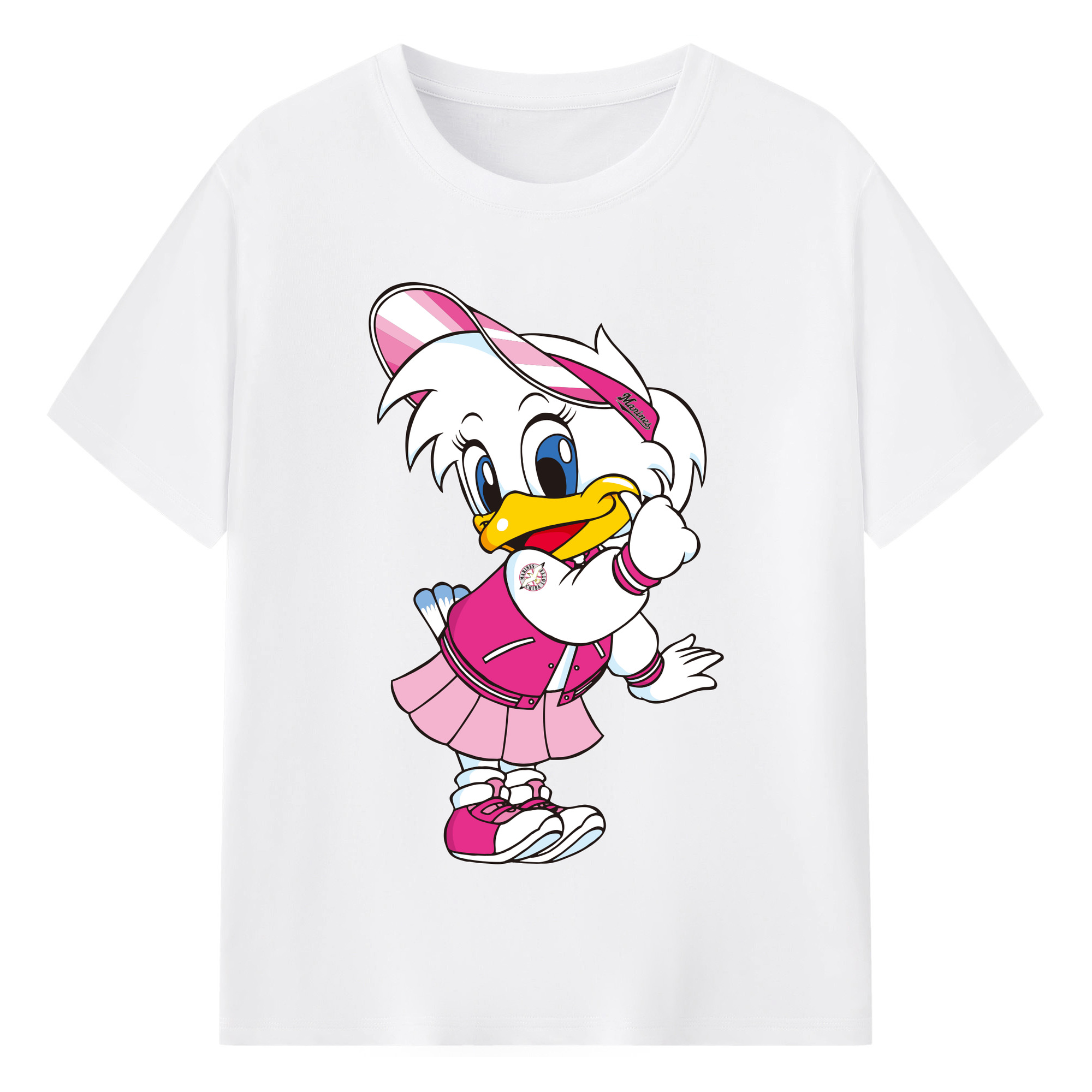CHIBA LOTTE MARINES MASCOT RINE-CHAN Logo - 綿100％ 半袖Tシャツ ・ フロントプリント ・ 快適 通気性 ・ 日常使い 散歩 スポーツ用