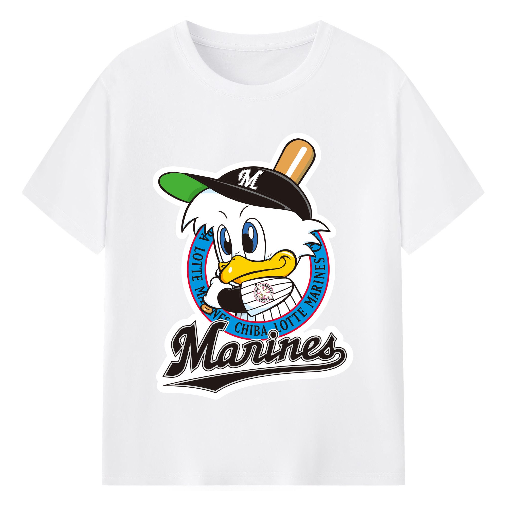CHIBA LOTTE MARINES ORIGINAL EMBLEM Logo - 綿100％ 半袖Tシャツ ・ フロントプリント ・ 快適 通気性 ・ 日常使い 散歩 スポーツ用