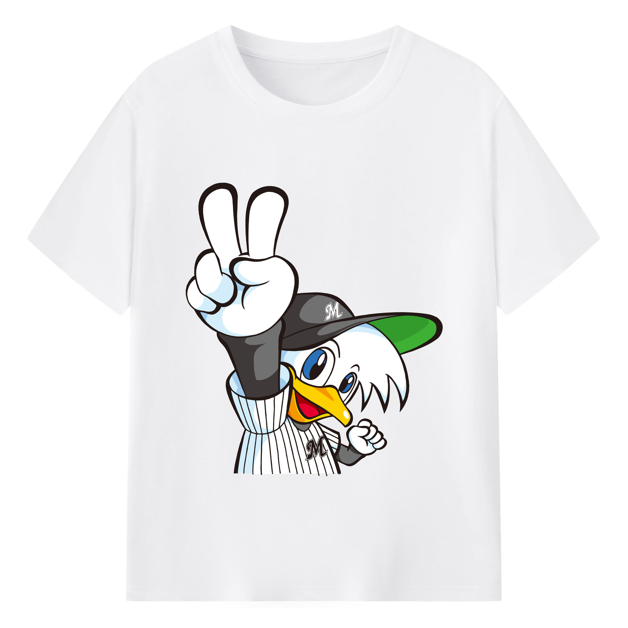 CHIBA LOTTE MARINES VICTORY MASCOT Logo - 綿100％ 半袖Tシャツ ・ フロントプリント ・ 快適 通気性 ・ 日常使い 散歩 スポーツ用