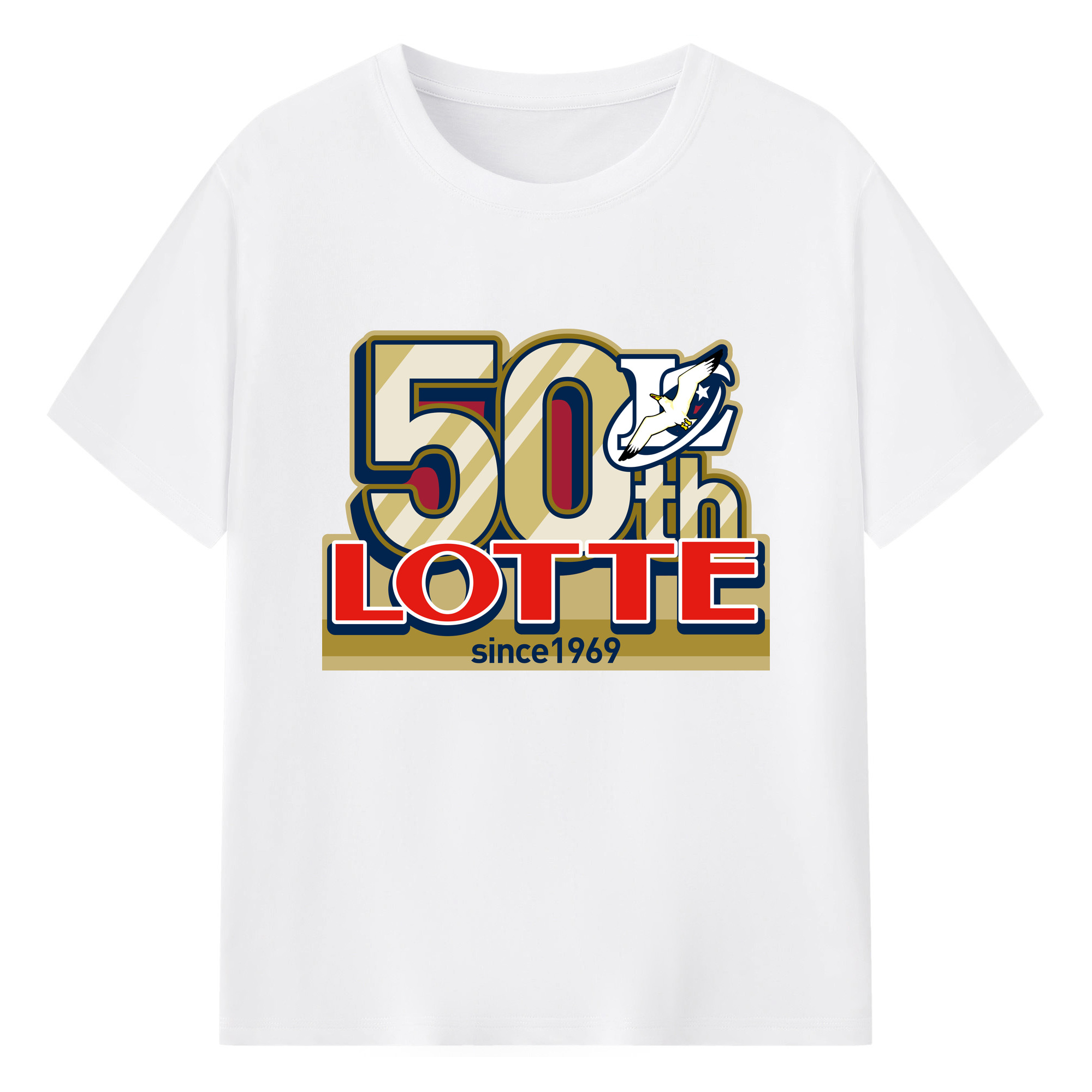 CHIBA LOTTE MARINES LOTTE 50TH SINCE 1969 ORIGINAL EMBLEM Logo - 綿100％ 半袖Tシャツ ・ フロントプリント ・ 快適 通気性 ・ 日常使い 散歩 スポーツ用