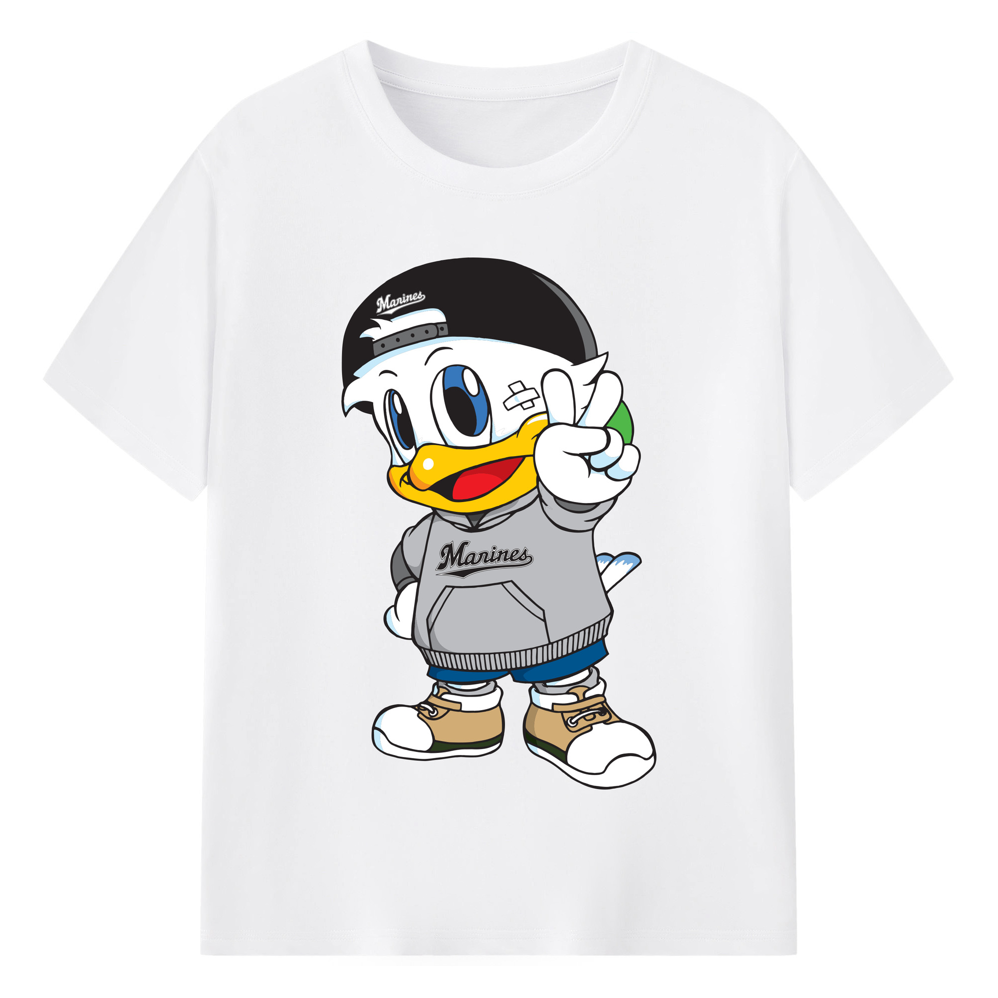 CHIBA LOTTE MARINES MASCOT ZU-CHAN Logo - 綿100％ 半袖Tシャツ ・ フロントプリント ・ 快適 通気性 ・ 日常使い 散歩 スポーツ用