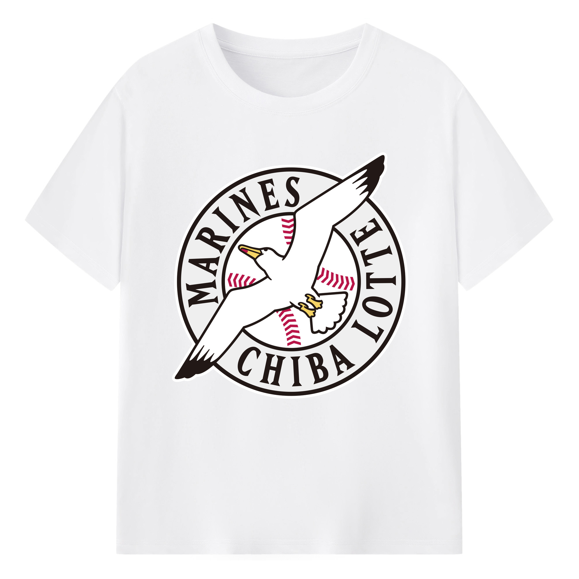 CHIBA LOTTE MARINES PRIMARY EMBLEM PRESENT BACKGROUND Logo - 綿100％ 半袖Tシャツ ・ フロントプリント ・ 快適 通気性 ・ 日常使い 散歩 スポーツ用