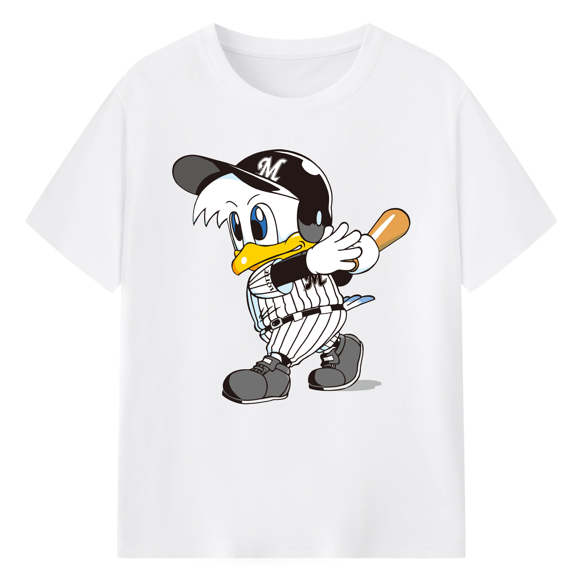 CHIBA LOTTE MARINES HIT MASCOT Logo - 綿100％ 半袖Tシャツ ・ フロントプリント ・ 快適 通気性 ・ 日常使い 散歩 スポーツ用