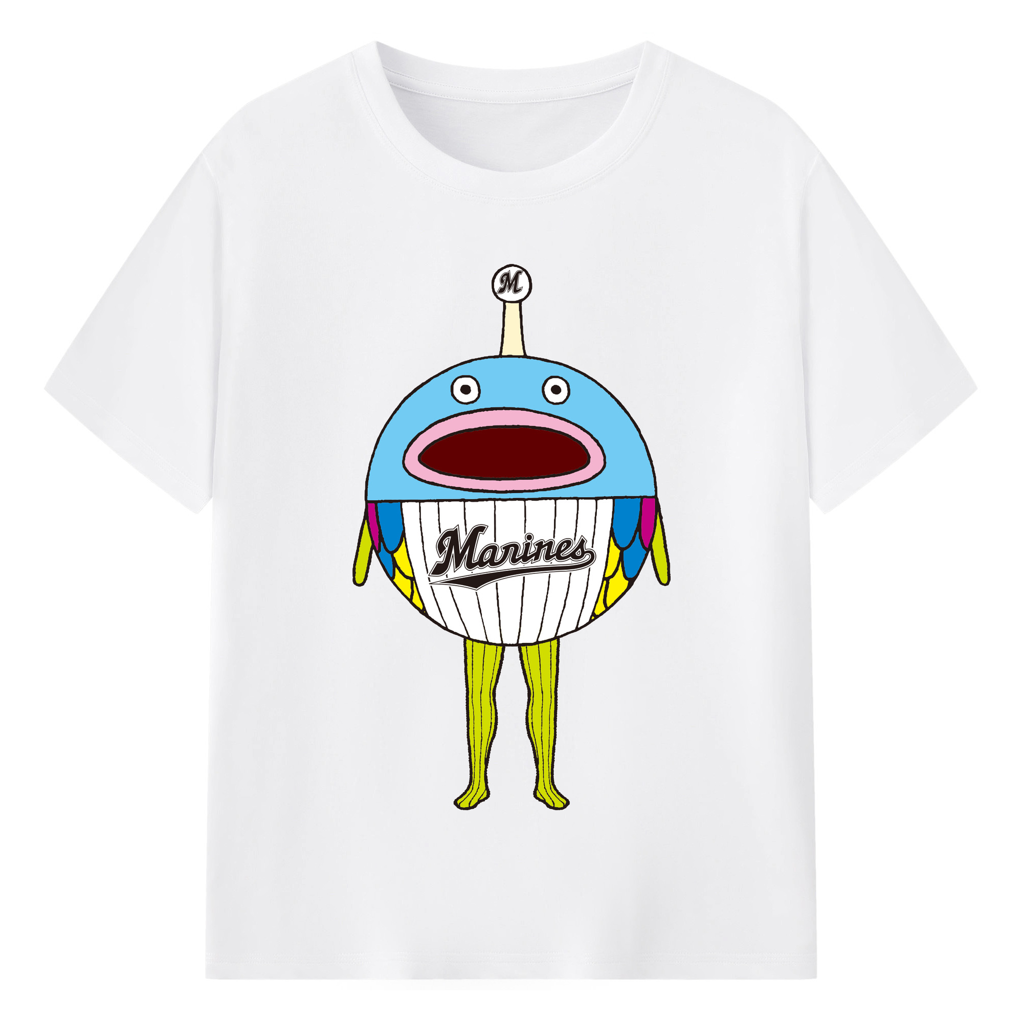 CHIBA LOTTE MARINES MASCOT NAZO NO SAKANA Logo - 綿100％ 半袖Tシャツ ・ フロントプリント ・ 快適 通気性 ・ 日常使い 散歩 スポーツ用
