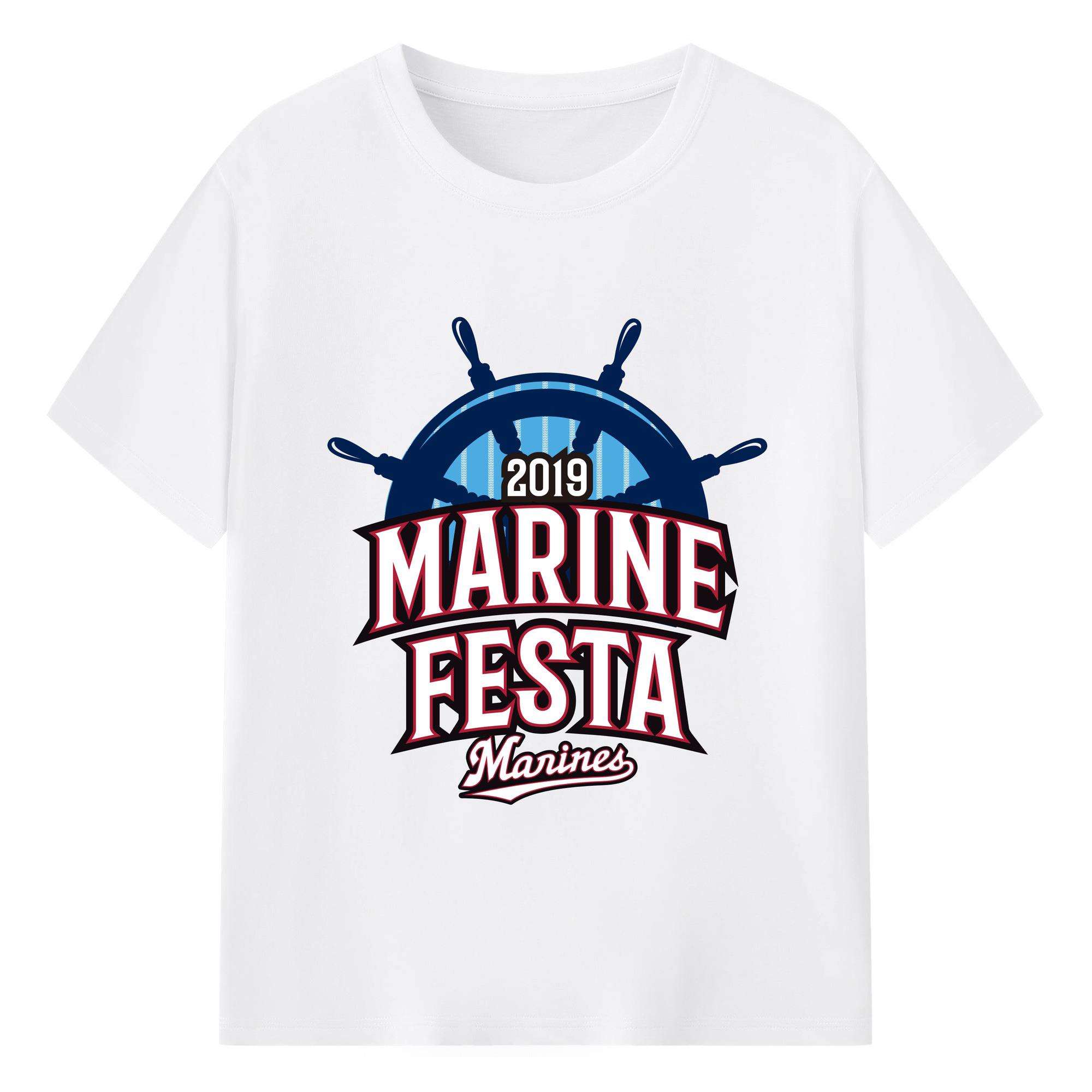 CHIBA LOTTE MARINES MARINE FESTA 2019 Logo - 綿100％ 半袖Tシャツ ・ フロントプリント ・ 快適 通気性 ・ 日常使い 散歩 スポーツ用