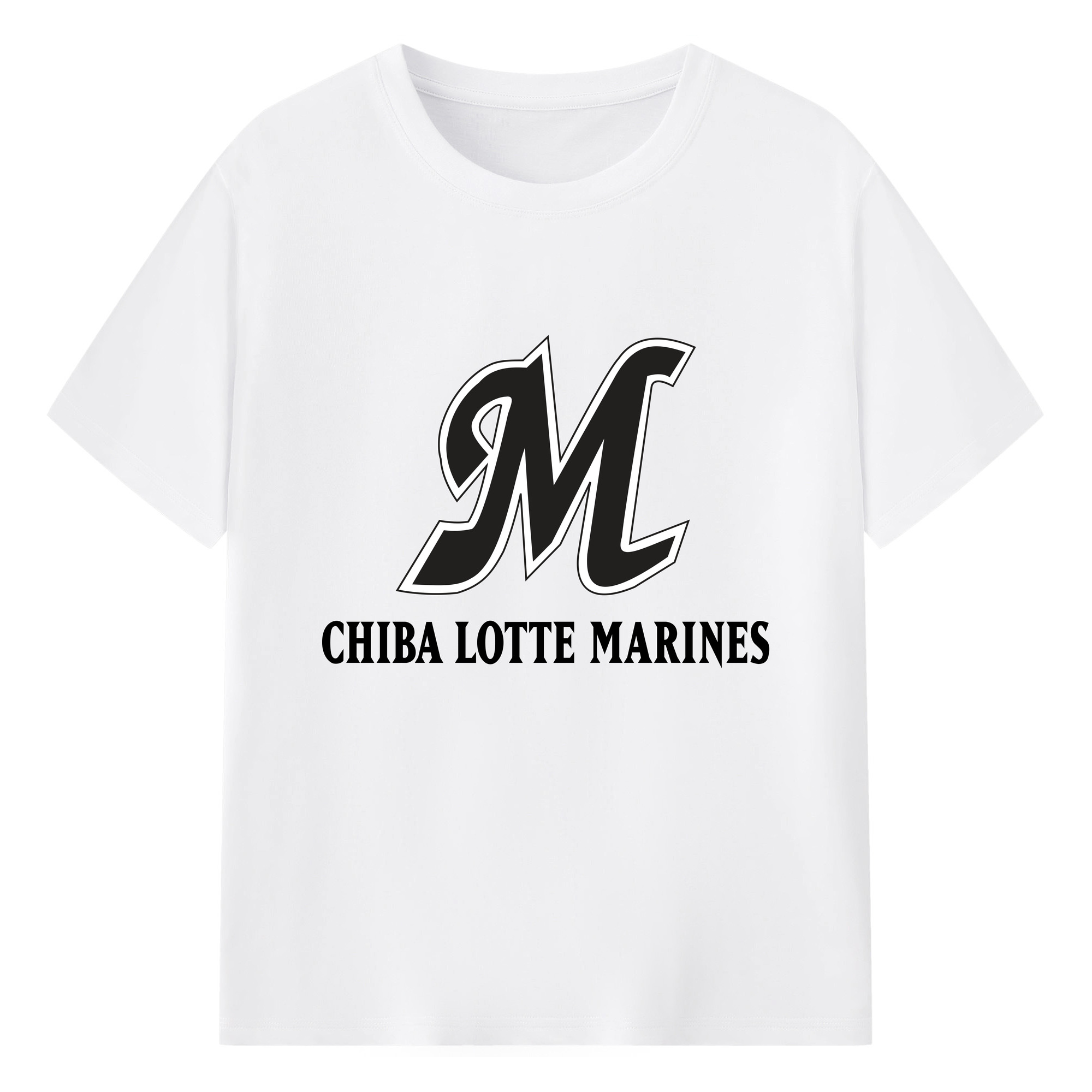 CHIBA LOTTE MARINES SYMBOL FONT Logo - 綿100％ 半袖Tシャツ ・ フロントプリント ・ 快適 通気性 ・ 日常使い 散歩 スポーツ用