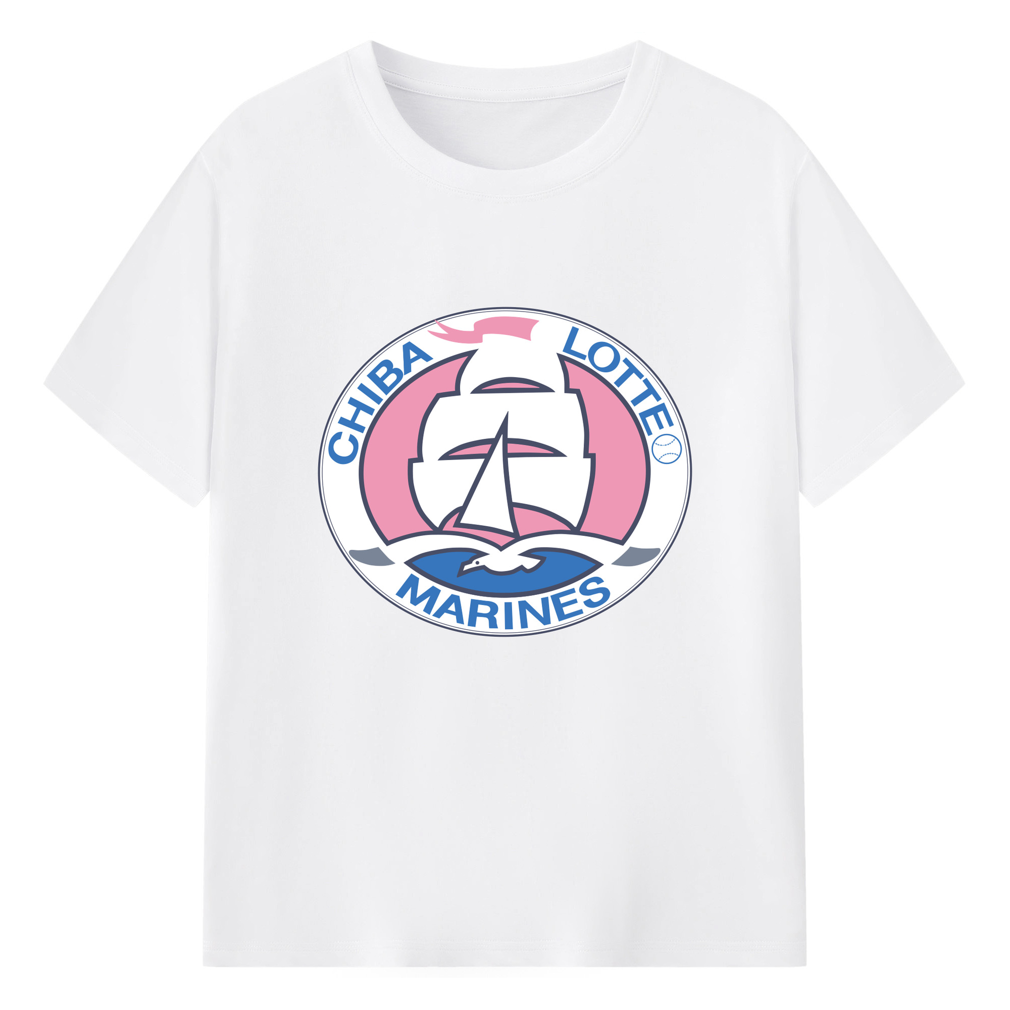 CHIBA LOTTE MARINES OLD EMBLEM ORIGINAL Logo - 綿100％ 半袖Tシャツ ・ フロントプリント ・ 快適 通気性 ・ 日常使い 散歩 スポーツ用