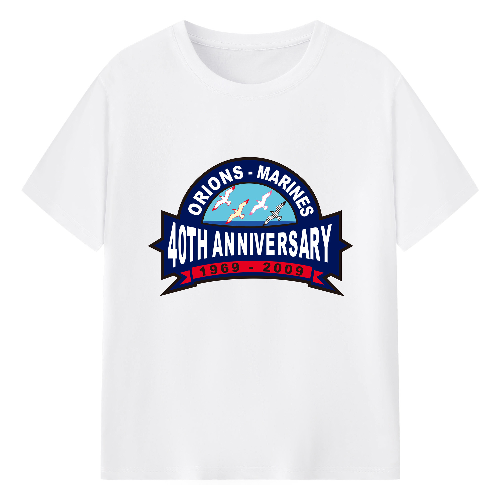 CHIBA LOTTE MARINES ORIONS MARINES 40th Anniversary Logo - 綿100％ 半袖Tシャツ ・ フロントプリント ・ 快適 通気性 ・ 日常使い 散歩 スポーツ用