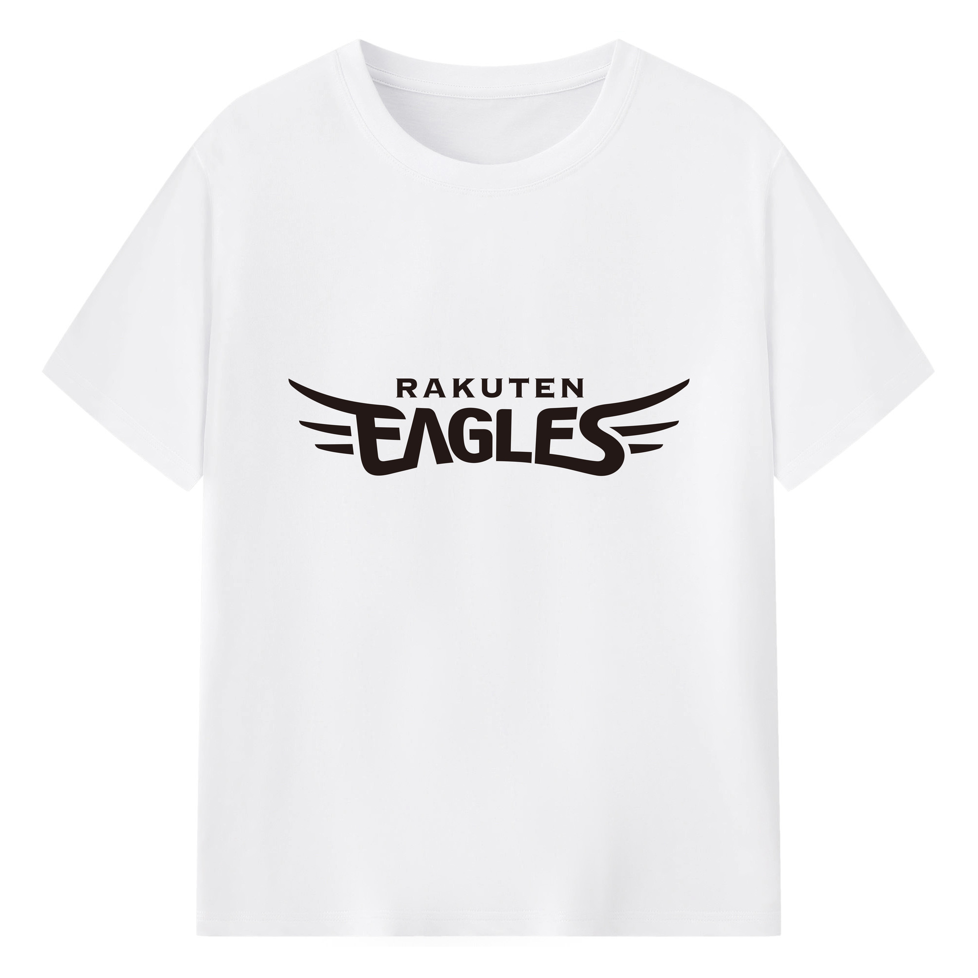 TOHOKU RAKUTEN GOLDEN EAGLES WORDMARK APPLICATION BLACK AND WHITE Logo - 綿100％ 半袖Tシャツ ・ フロントプリント ・ 快適 通気性 ・ 日常使い 散歩 スポーツ用