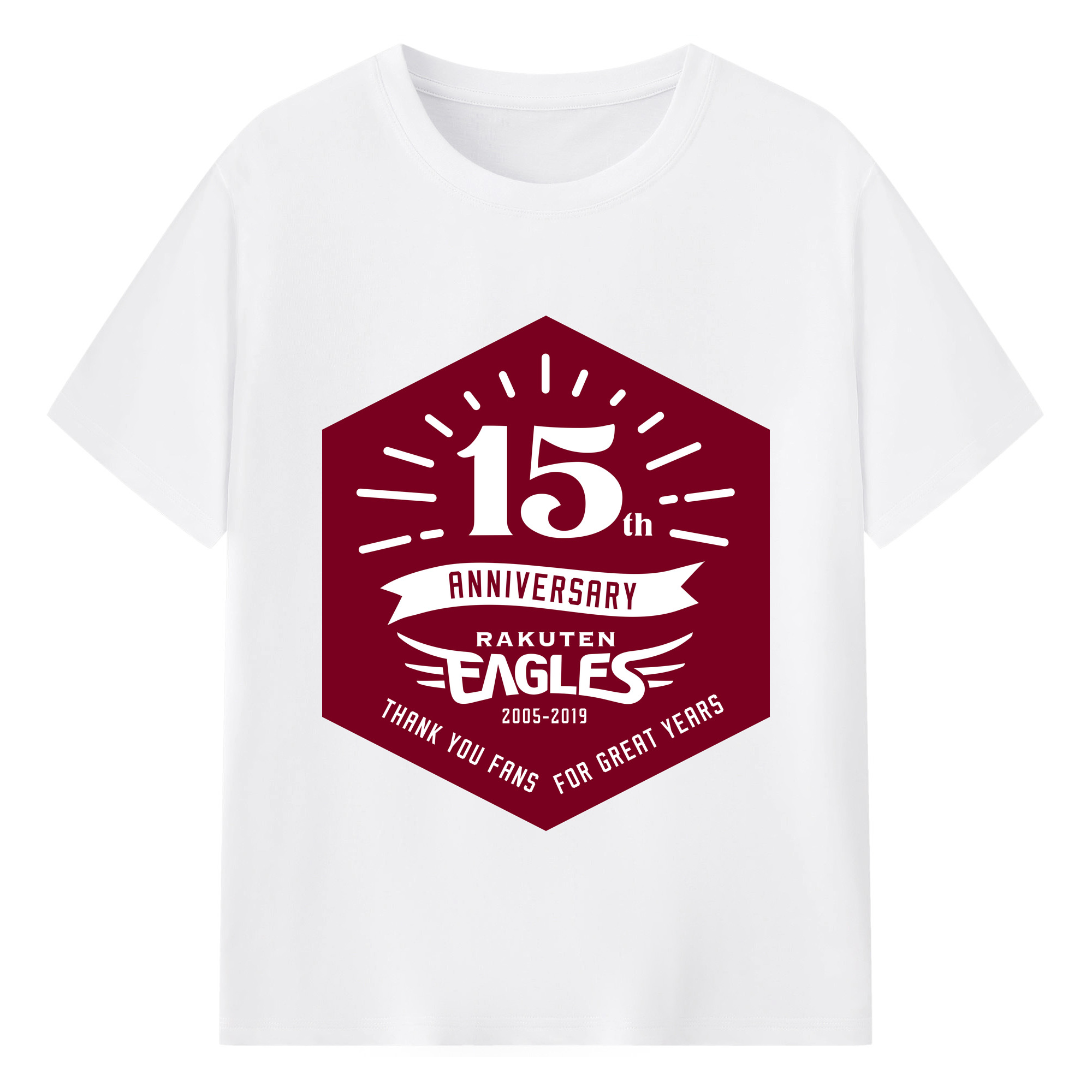 TOHOKU RAKUTEN GOLDEN EAGLES 15TH ANNIVERSARY BACKGROUND Logo - 綿100％ 半袖Tシャツ ・ フロントプリント ・ 快適 通気性 ・ 日常使い 散歩 スポーツ用