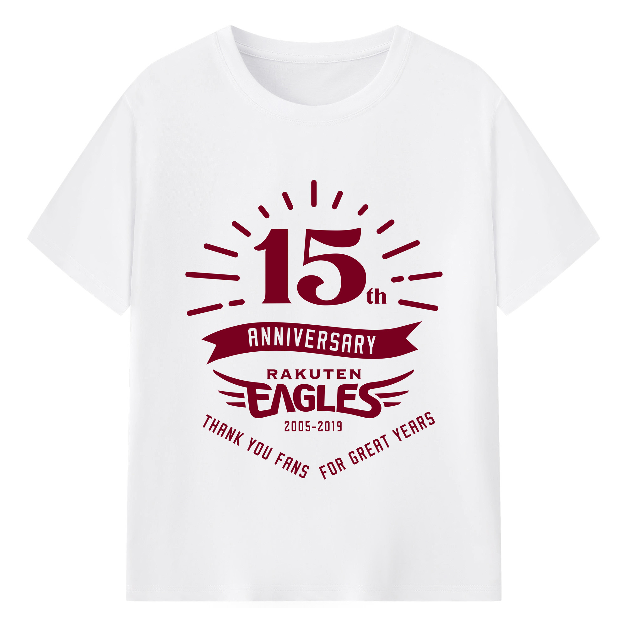 TOHOKU RAKUTEN GOLDEN EAGLES 15TH ANNIVERSARY Logo - 綿100％ 半袖Tシャツ ・ フロントプリント ・ 快適 通気性 ・ 日常使い 散歩 スポーツ用