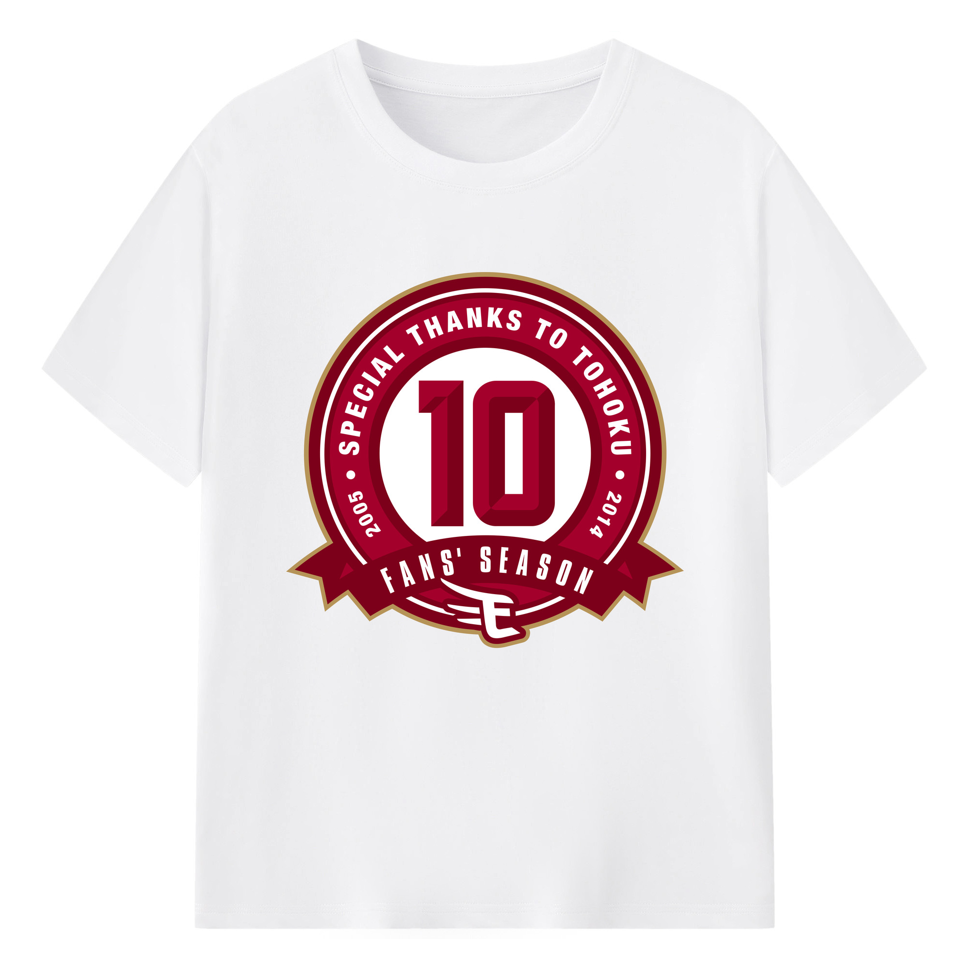 TOHOKU RAKUTEN GOLDEN EAGLES 10TH ANNIVERSARY EMBLEM Logo - 綿100％ 半袖Tシャツ ・ フロントプリント ・ 快適 通気性 ・ 日常使い 散歩 スポーツ用