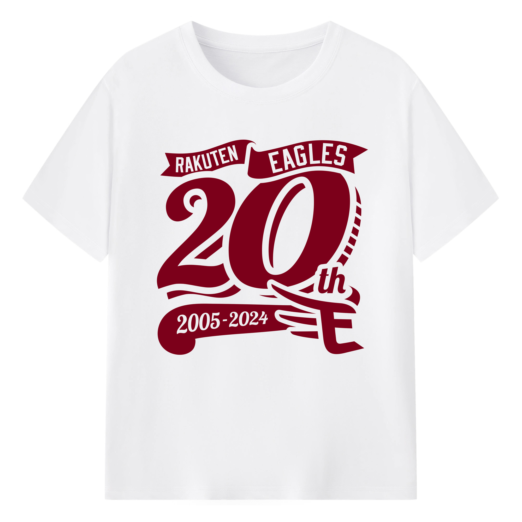 TOHOKU RAKUTEN GOLDEN EAGLES 20TH ANNIVERSARY EMBLEM - 綿100％ 半袖Tシャツ ・ フロントプリント ・ 快適 通気性 ・ 日常使い 散歩 スポーツ用
