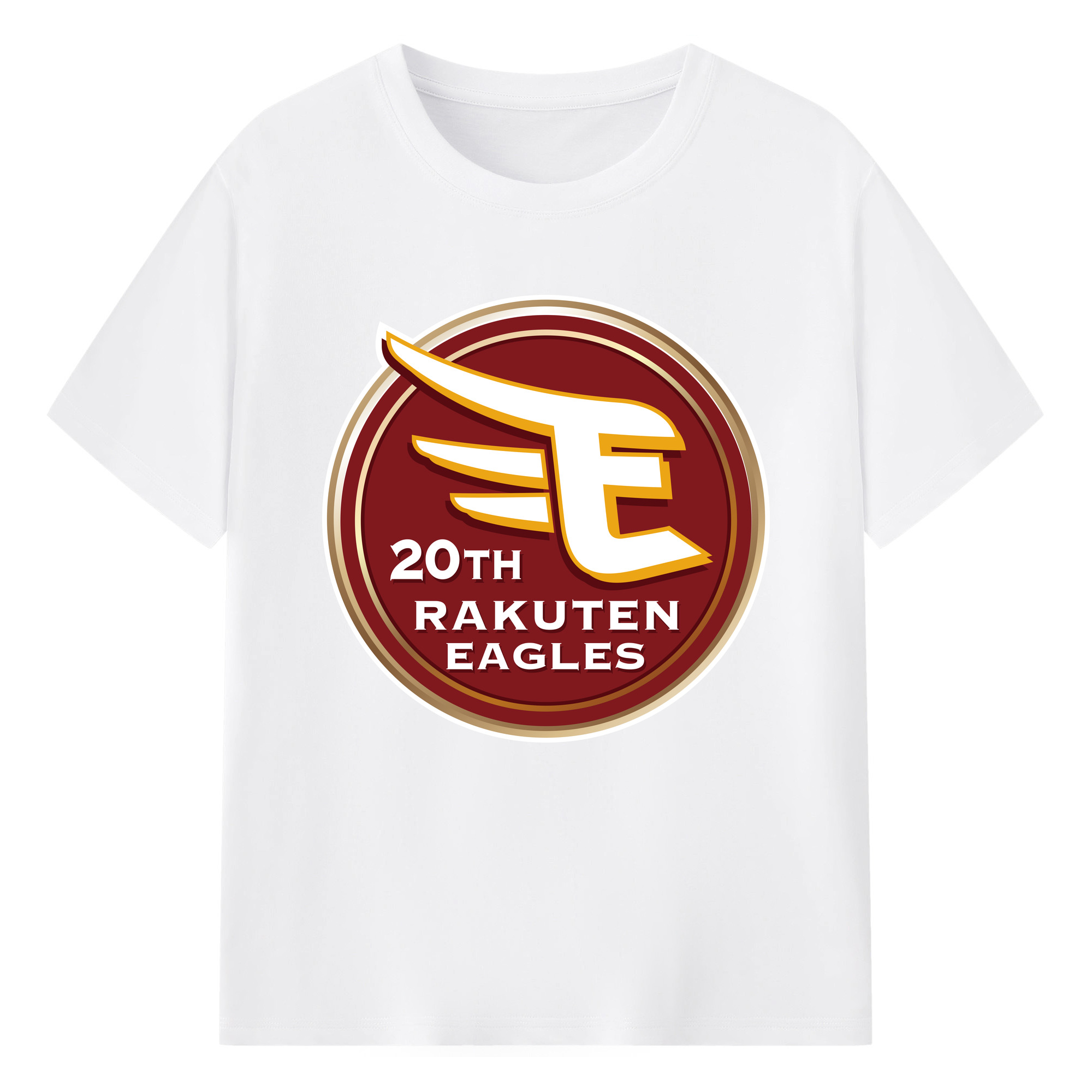 TOHOKU RAKUTEN GOLDEN EAGLES 20TH ANNIVERSARY EMBLEM Logo - 綿100％ 半袖Tシャツ ・ フロントプリント ・ 快適 通気性 ・ 日常使い 散歩 スポーツ用