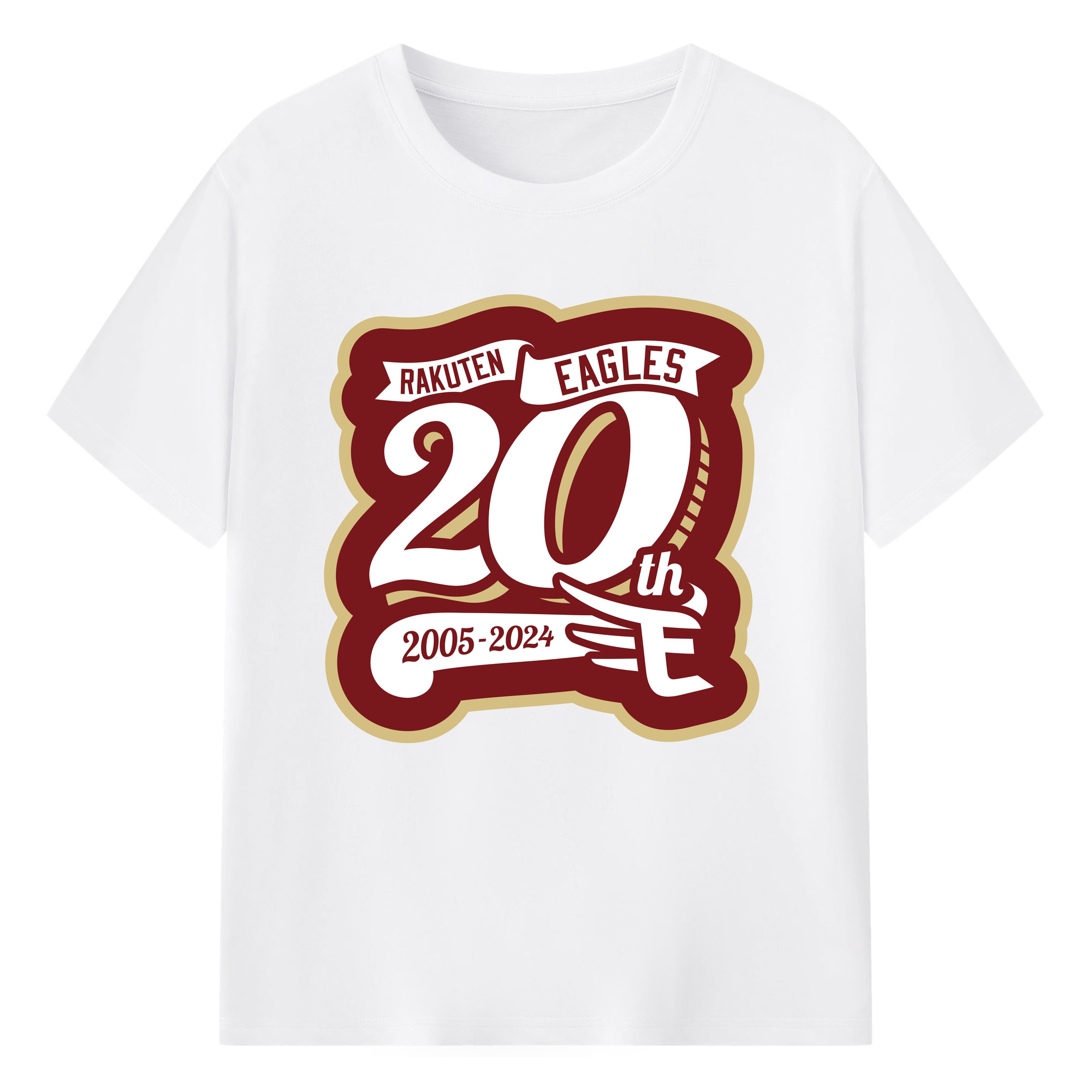 TOHOKU RAKUTEN GOLDEN EAGLES 20TH ANNIVERSARY EMBLEM ORIGINAL Logo - 綿100％ 半袖Tシャツ ・ フロントプリント ・ 快適 通気性 ・ 日常使い 散歩 スポーツ用