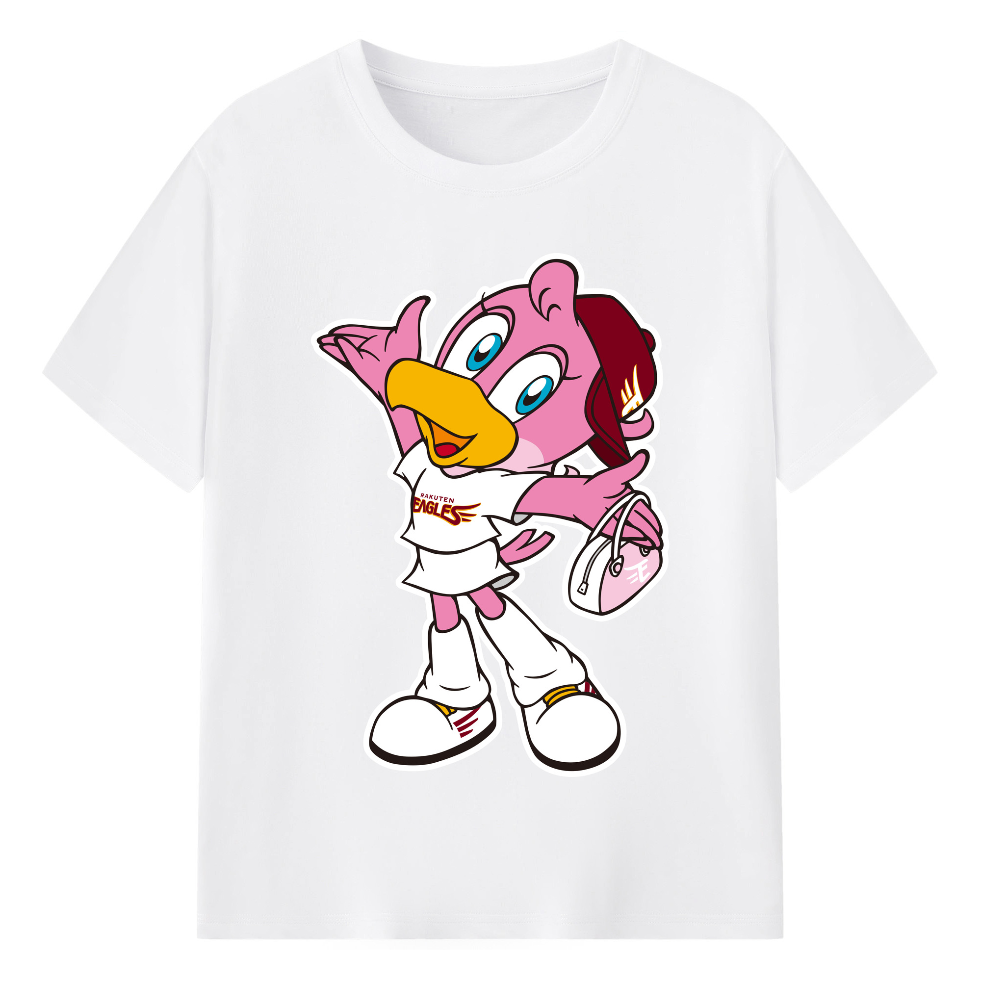 TOHOKU RAKUTEN GOLDEN EAGLES MASCOT CLUTCHENA APPLICATION Logo - 綿100％ 半袖Tシャツ ・ フロントプリント ・ 快適 通気性 ・ 日常使い 散歩 スポーツ用