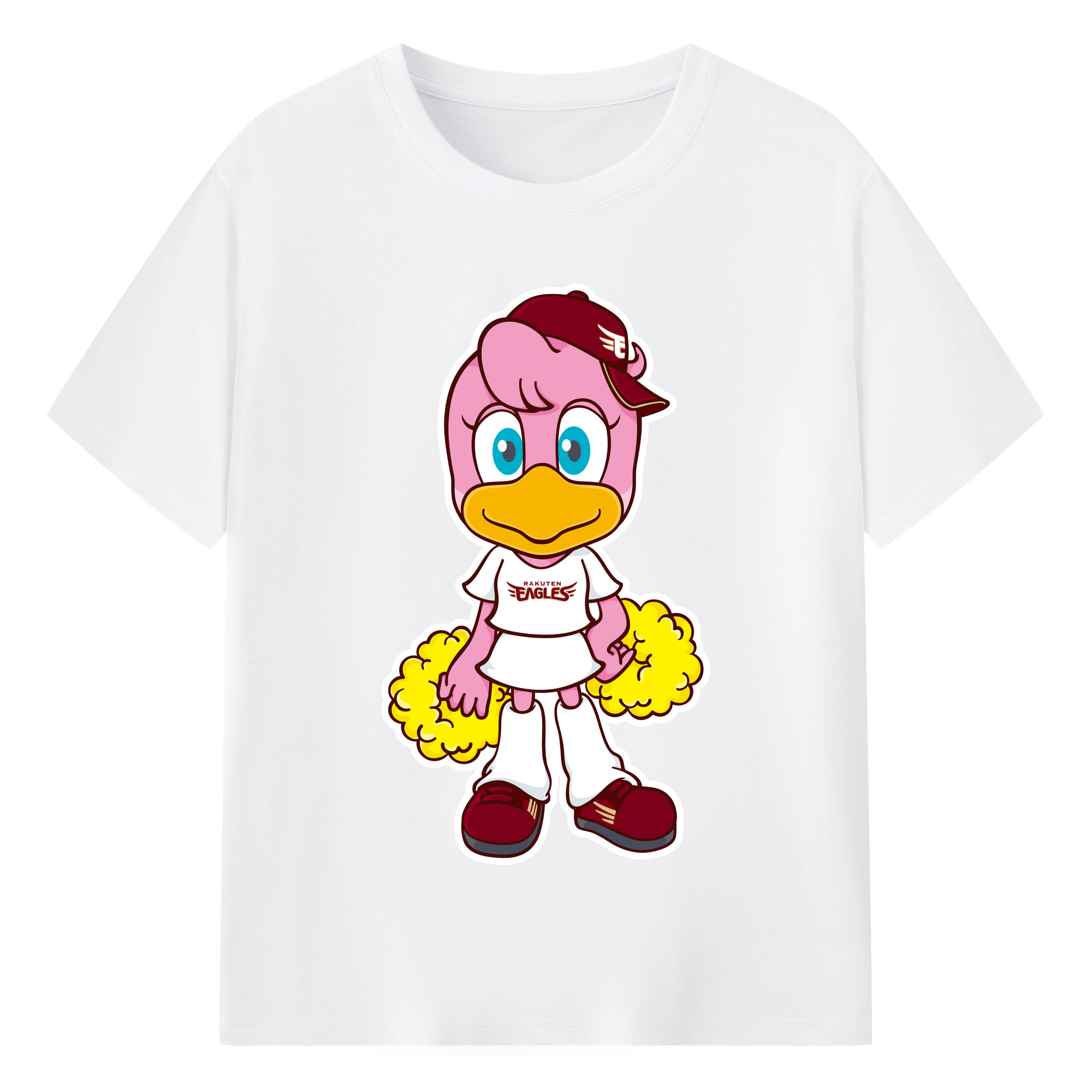 TOHOKU RAKUTEN GOLDEN EAGLES MASCOT CLUTCHENA 2024 ORIGINAL Logo - 綿100％ 半袖Tシャツ ・ フロントプリント ・ 快適 通気性 ・ 日常使い 散歩 スポーツ用