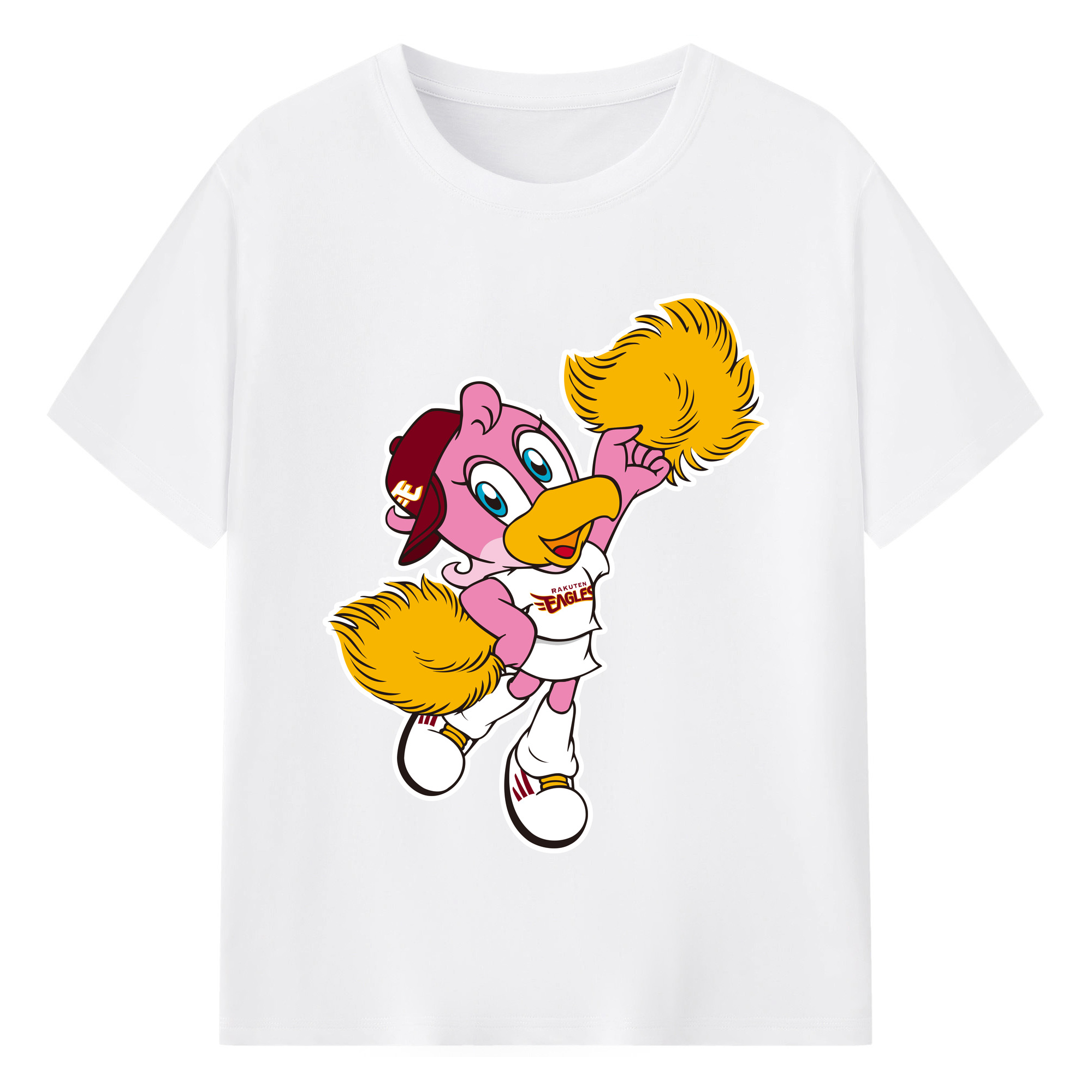 TOHOKU RAKUTEN GOLDEN EAGLES MASCOT CLUTCHENA Logo - 綿100％ 半袖Tシャツ ・ フロントプリント ・ 快適 通気性 ・ 日常使い 散歩 スポーツ用