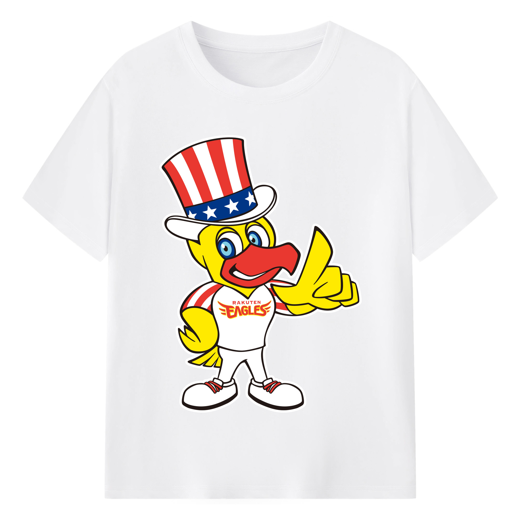 TOHOKU RAKUTEN GOLDEN EAGLES MASCOT SWITCH APPLICATION THE STARS AND STRIPES HAT Logo - 綿100％ 半袖Tシャツ ・ フロントプリント ・ 快適 通気性 ・ 日常使い 散歩 スポーツ用