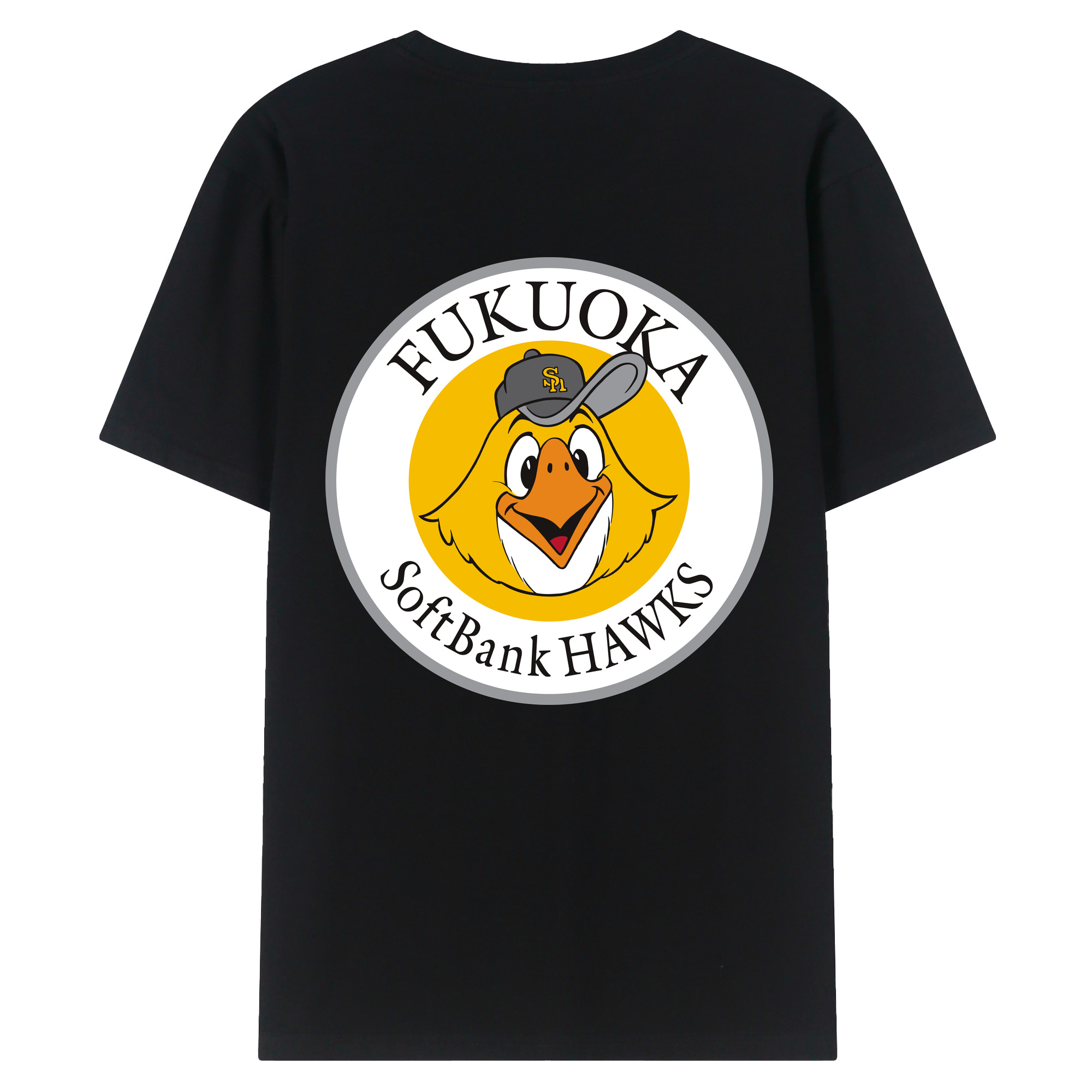 FUKUOKA SOFTBANK HAWKS ROUND SYMBOL Logo - 綿100％ 半袖Tシャツ ・ バックプリント ・ 快適 通気性 ・ 日常使い 散歩 スポーツ用
