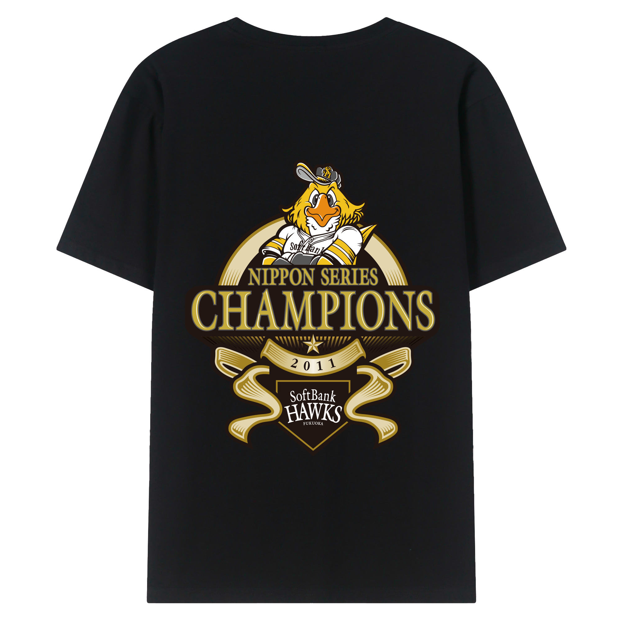 FUKUOKA SOFTBANK HAWKS 2011 NIPPON CHAMPIONS Logo - 綿100％ 半袖Tシャツ ・ バックプリント ・ 快適 通気性 ・ 日常使い 散歩 スポーツ用