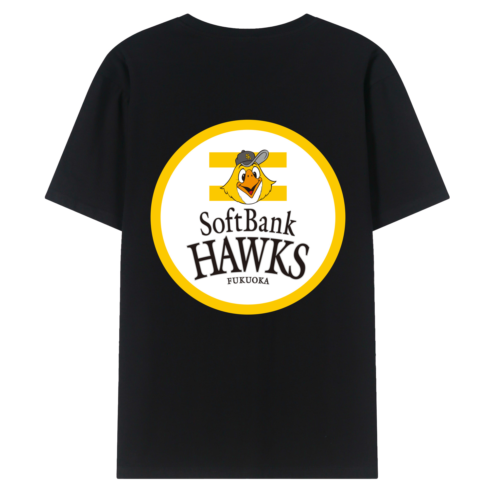 FUKUOKA SOFTBANK HAWKS EMBLEM ROUND COLOR Logo - 綿100％ 半袖Tシャツ ・ バックプリント ・ 快適 通気性 ・ 日常使い 散歩 スポーツ用