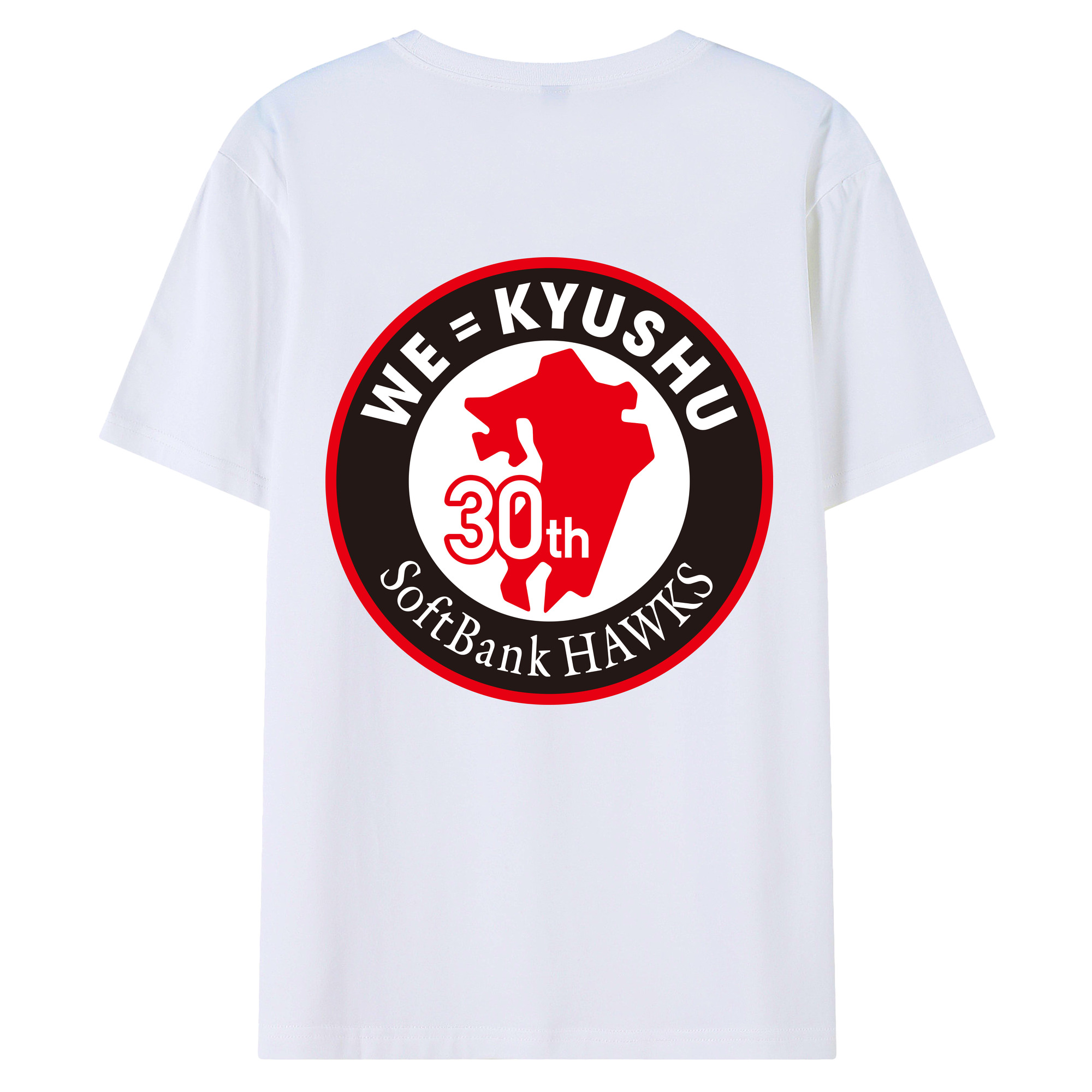 FUKUOKA SOFTBANK HAWKS 30TH WE=KYUSHU ROUND EMBLEM Logo - 綿100％ 半袖Tシャツ ・ バックプリント ・ 快適 通気性 ・ 日常使い 散歩 スポーツ用