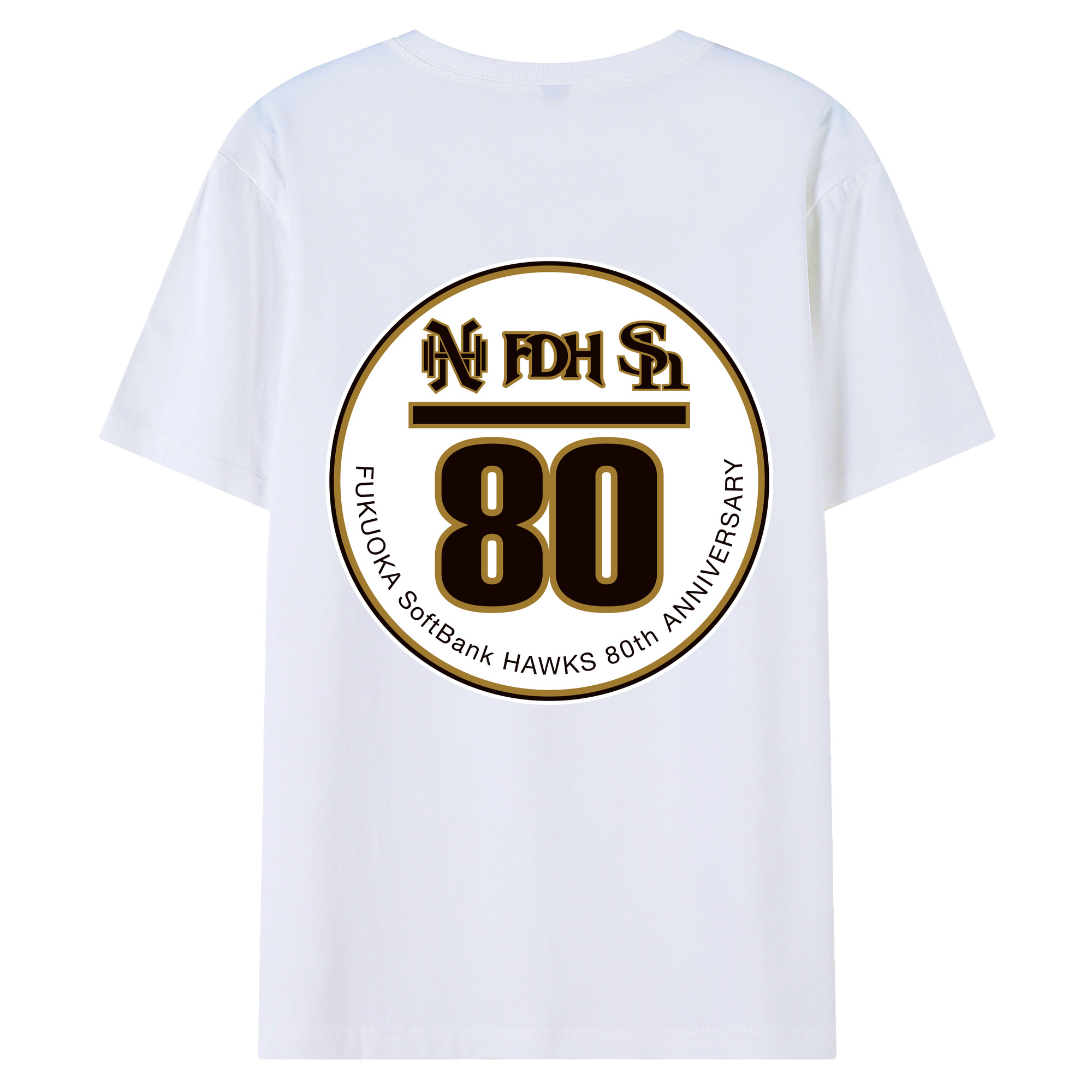 FUKUOKA SOFTBANK HAWKS 80TH ANNIVERSARY Logo - 綿100％ 半袖Tシャツ ・ バックプリント ・ 快適 通気性 ・ 日常使い 散歩 スポーツ用