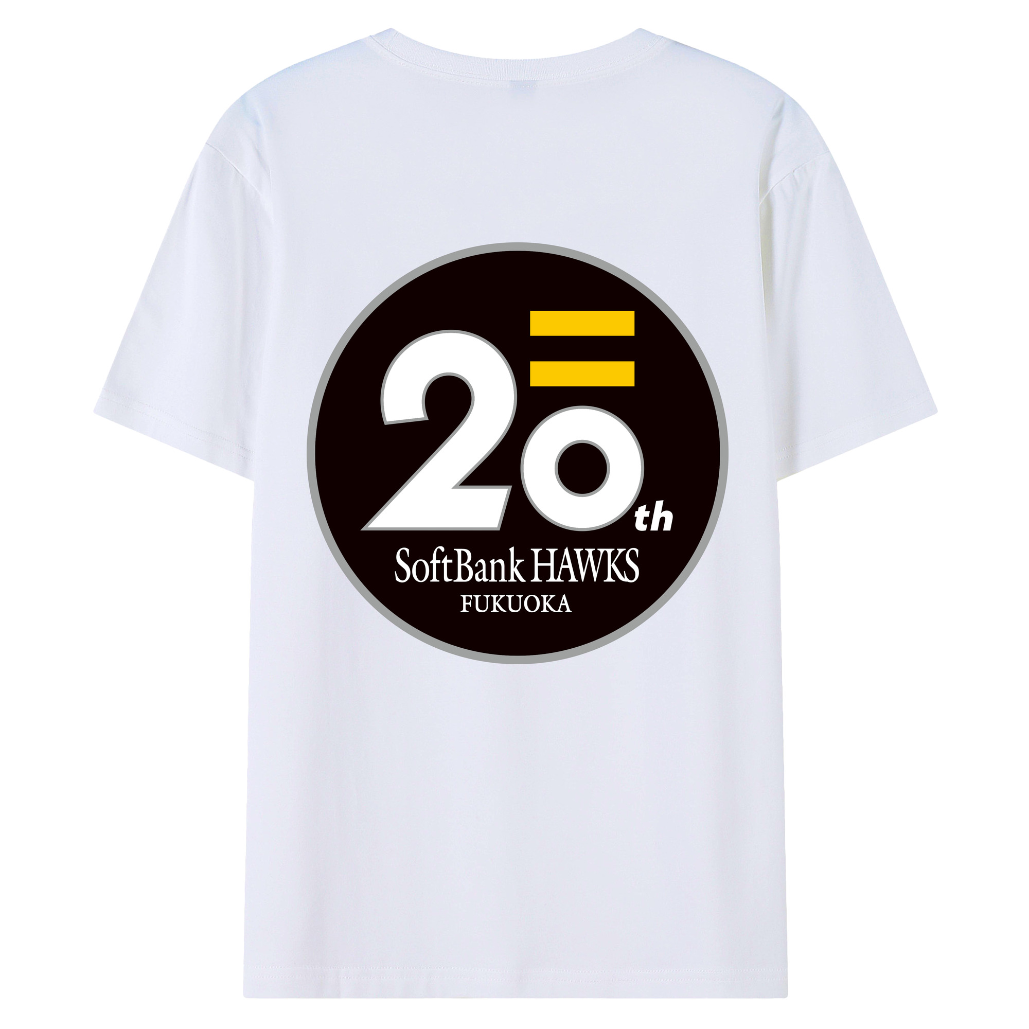 FUKUOKA SOFTBANK HAWKS 20TH ANNIVERSARY EMBLEM Logo - 綿100％ 半袖Tシャツ ・ バックプリント ・ 快適 通気性 ・ 日常使い 散歩 スポーツ用