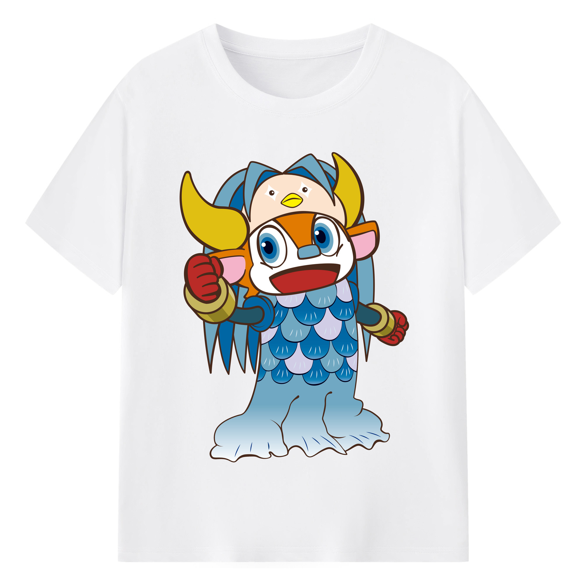 ORIX BUFFALOES MASCOT BUFFALO BULL APPLICATION FISH CLOTHES Logo - 綿100％ 半袖Tシャツ ・ フロントプリント ・ 快適 通気性 ・ 日常使い 散歩 スポーツ用