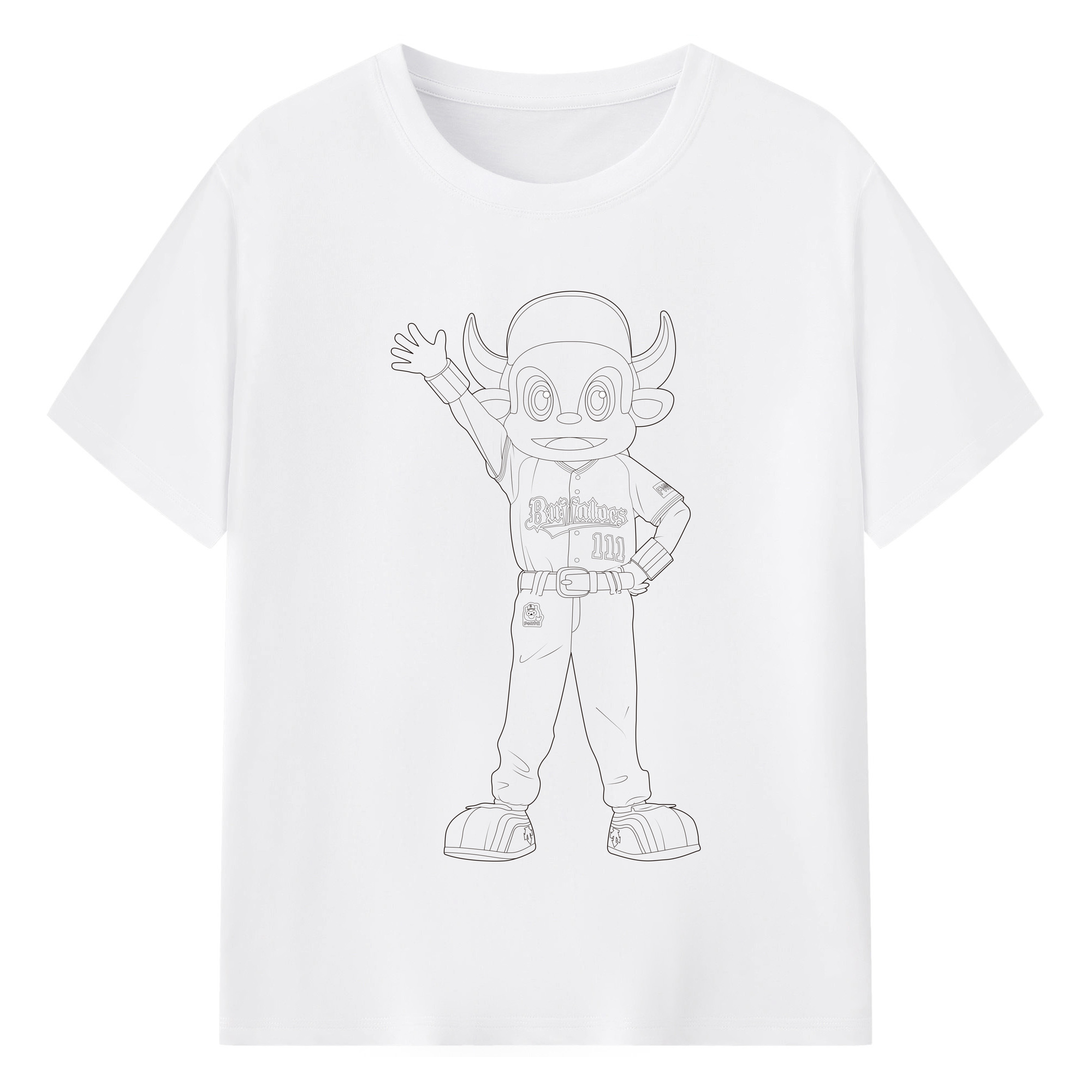 ORIX BUFFALOES MASCOT BUFFALO BULL APPLICATION NO COLORED LONG VERSION Logo - 綿100％ 半袖Tシャツ ・ フロントプリント ・ 快適 通気性 ・ 日常使い 散歩 スポーツ用