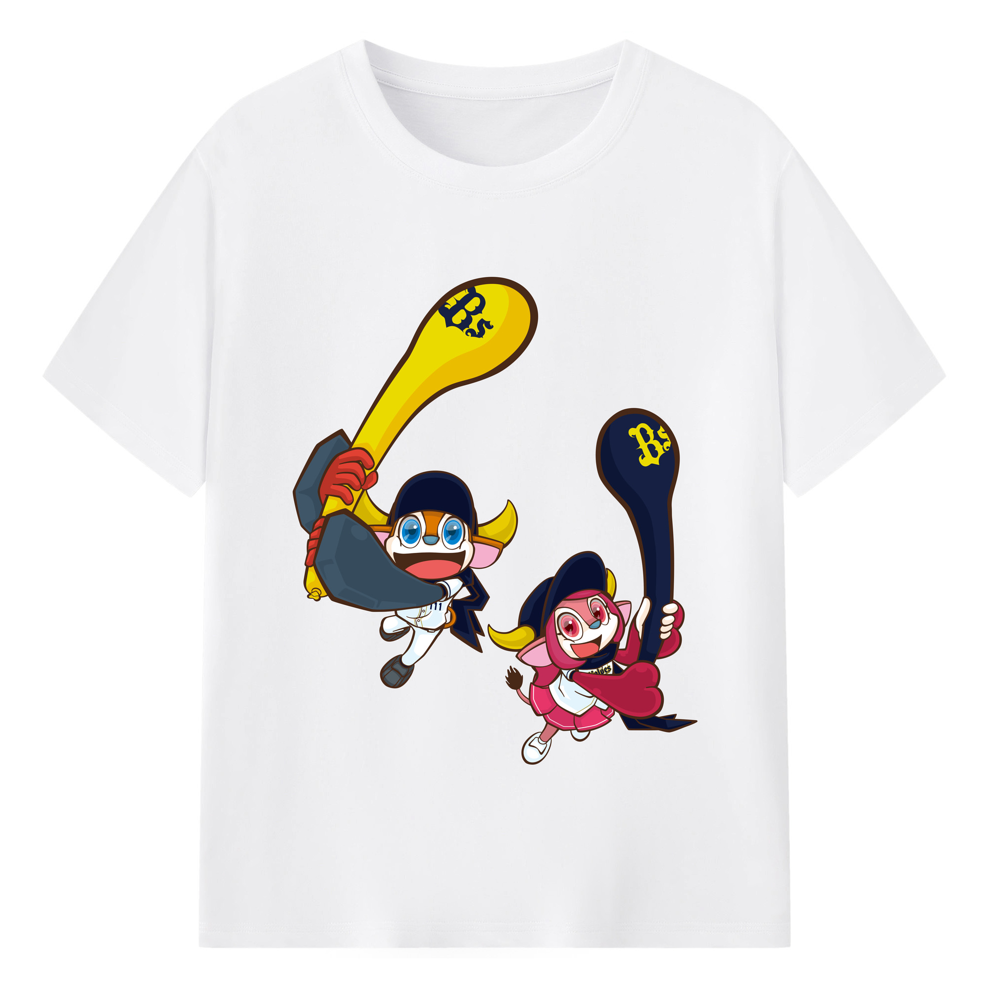 ORIX BUFFALOES MASCOT BUFFALO BULL BUFFALO BELL APPLICATION BALLOON Logo - 綿100％ 半袖Tシャツ ・ フロントプリント ・ 快適 通気性 ・ 日常使い 散歩 スポーツ用