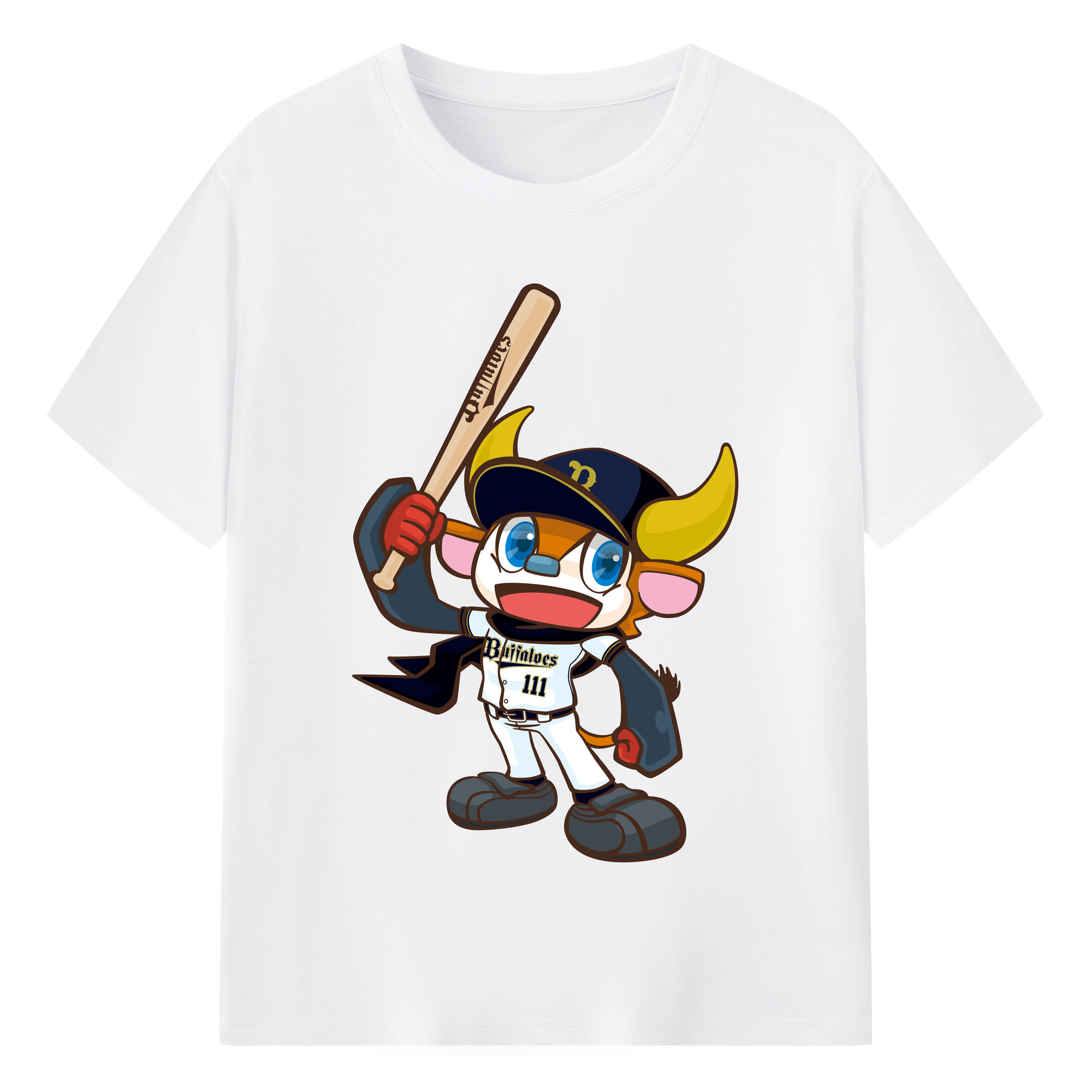 ORIX BUFFALOES MASCOT BUFFALO BULL APPLICATION BAT SYMBOL 2019 - 綿100％ 半袖Tシャツ ・ フロントプリント ・ 快適 通気性 ・ 日常使い 散歩 スポーツ用