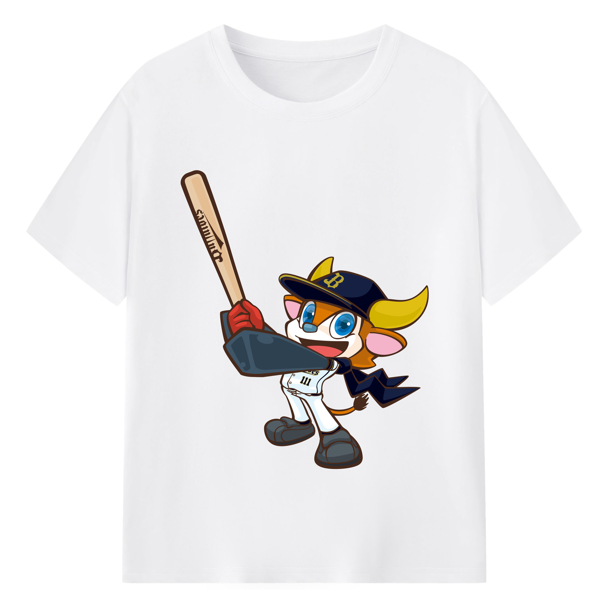 ORIX BUFFALOES MASCOT BUFFALO BULL APPLICATION BAT SYMBOL 2019 Color Logo - 綿100％ 半袖Tシャツ ・ フロントプリント ・ 快適 通気性 ・ 日常使い 散歩 スポーツ用