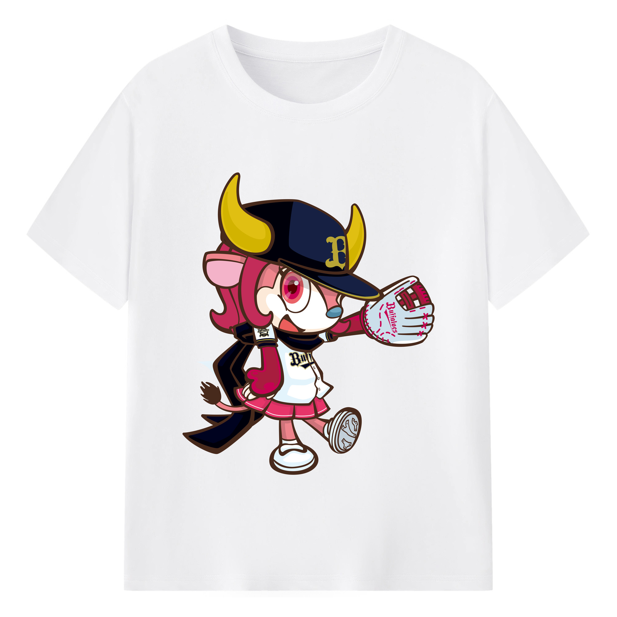 ORIX BUFFALOES MASCOT BUFFALO BELL APPLICATION GLOVE SYMBOL 2019 Logo - 綿100％ 半袖Tシャツ ・ フロントプリント ・ 快適 通気性 ・ 日常使い 散歩 スポーツ用