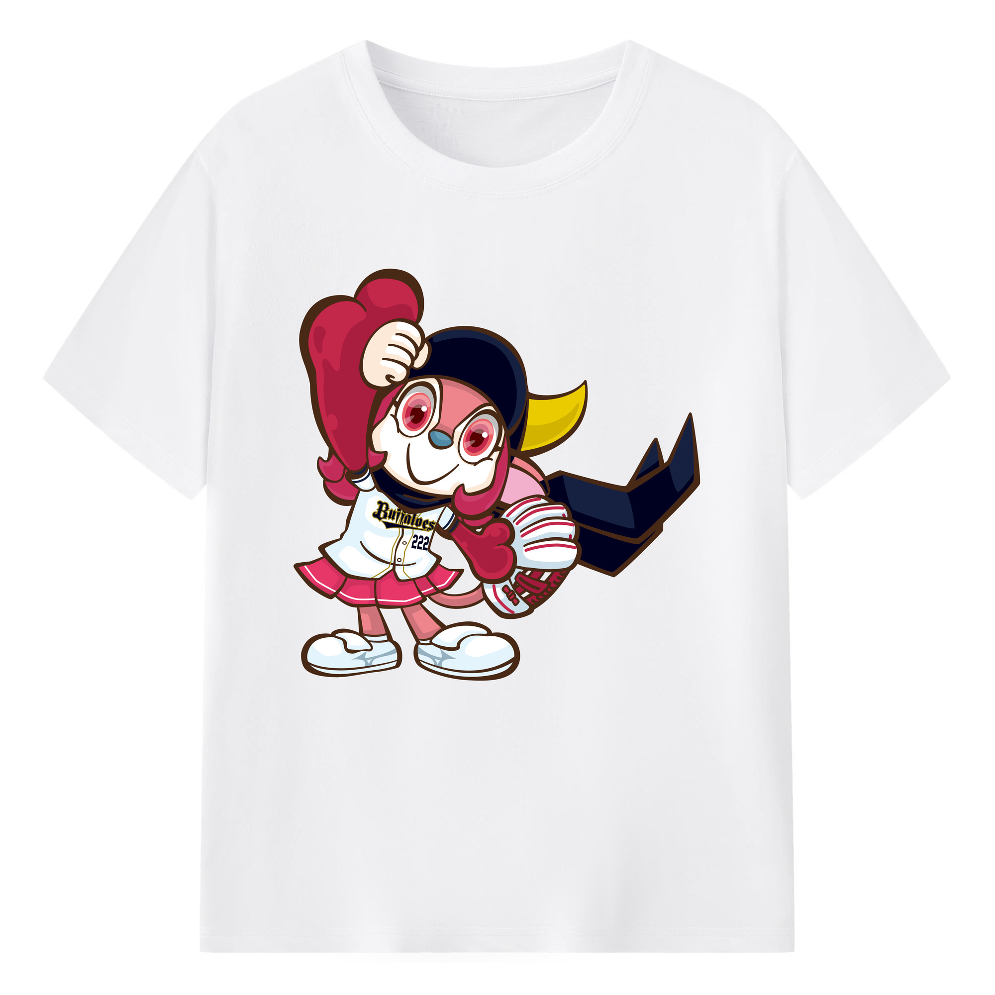 ORIX BUFFALOES MASCOT BUFFALO BELL Logo - 綿100％ 半袖Tシャツ ・ フロントプリント ・ 快適 通気性 ・ 日常使い 散歩 スポーツ用