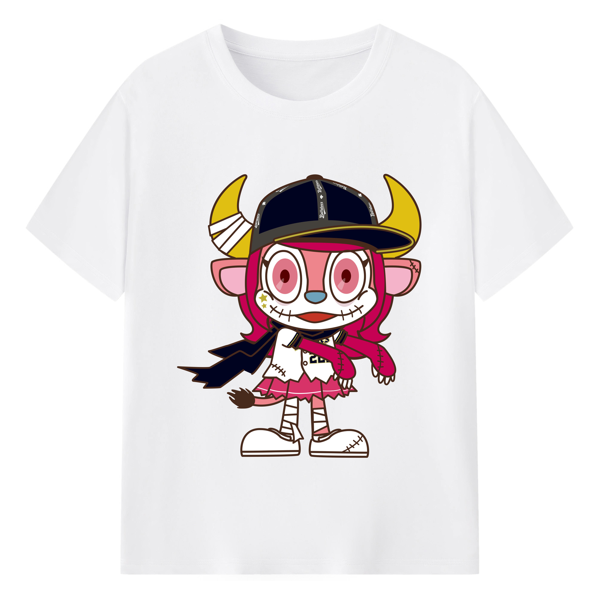 ORIX BUFFALOES MASCOT BUFFALO BELL APPLICATION HALLOWEEN Logo - 綿100％ 半袖Tシャツ ・ フロントプリント ・ 快適 通気性 ・ 日常使い 散歩 スポーツ用