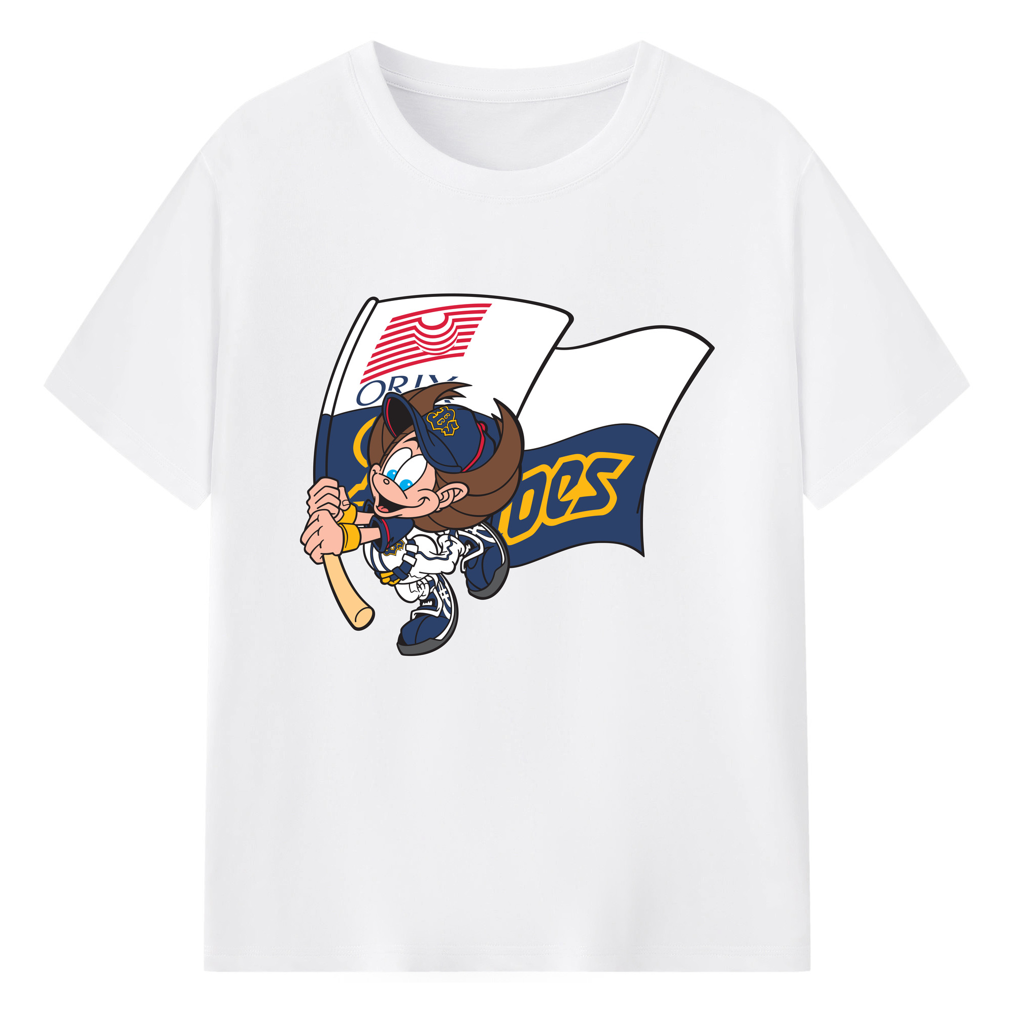 ORIX BUFFALOES MASCOT NEPPIE APPLICATION BATTING Logo - 綿100％ 半袖Tシャツ ・ フロントプリント ・ 快適 通気性 ・ 日常使い 散歩 スポーツ用
