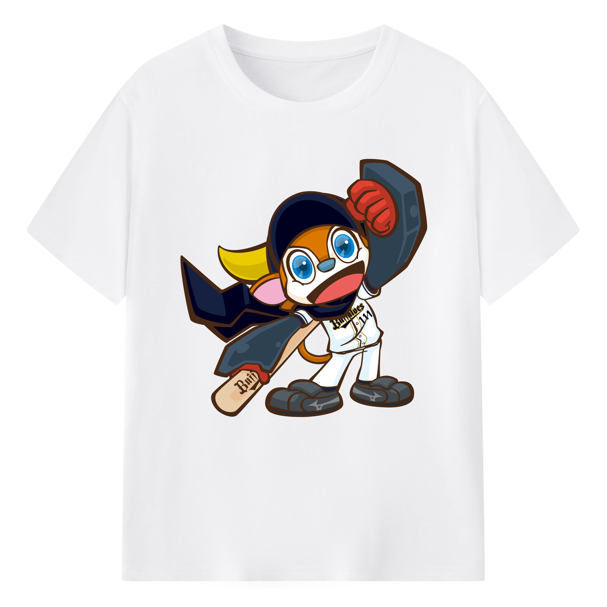 ORIX BUFFALOES MASCOT BUFFALO BULL Logo - 綿100％ 半袖Tシャツ ・ フロントプリント ・ 快適 通気性 ・ 日常使い 散歩 スポーツ用