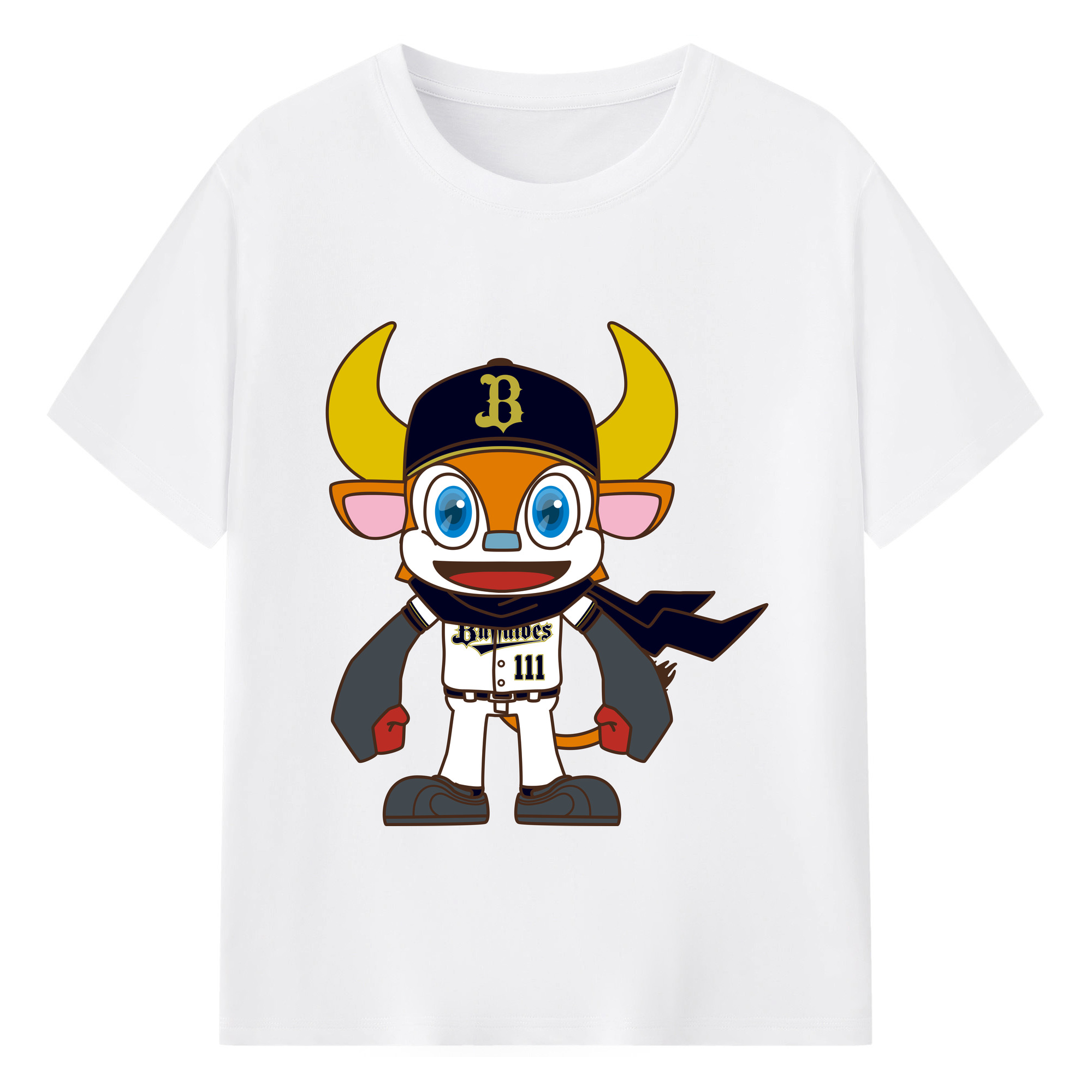 ORIX BUFFALOES MASCOT BUFFALO BULL ORIGINAL SYMBOL 2019 Logo - 綿100％ 半袖Tシャツ ・ フロントプリント ・ 快適 通気性 ・ 日常使い 散歩 スポーツ用