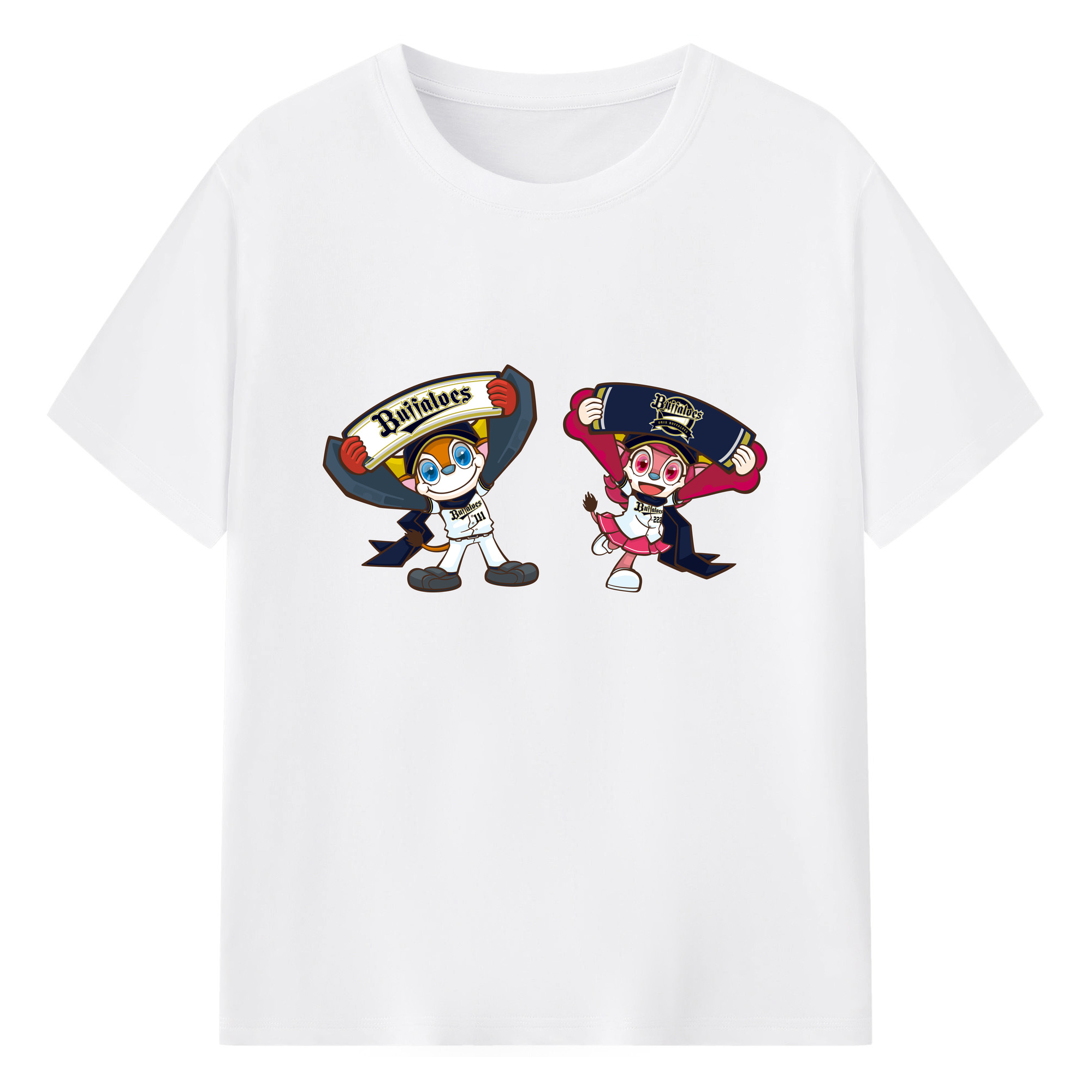 ORIX BUFFALOES MASCOT BUFFALO BULL BUFFALO BELL APPLICATION TOWEL Logo - 綿100％ 半袖Tシャツ ・ フロントプリント ・ 快適 通気性 ・ 日常使い 散歩 スポーツ用