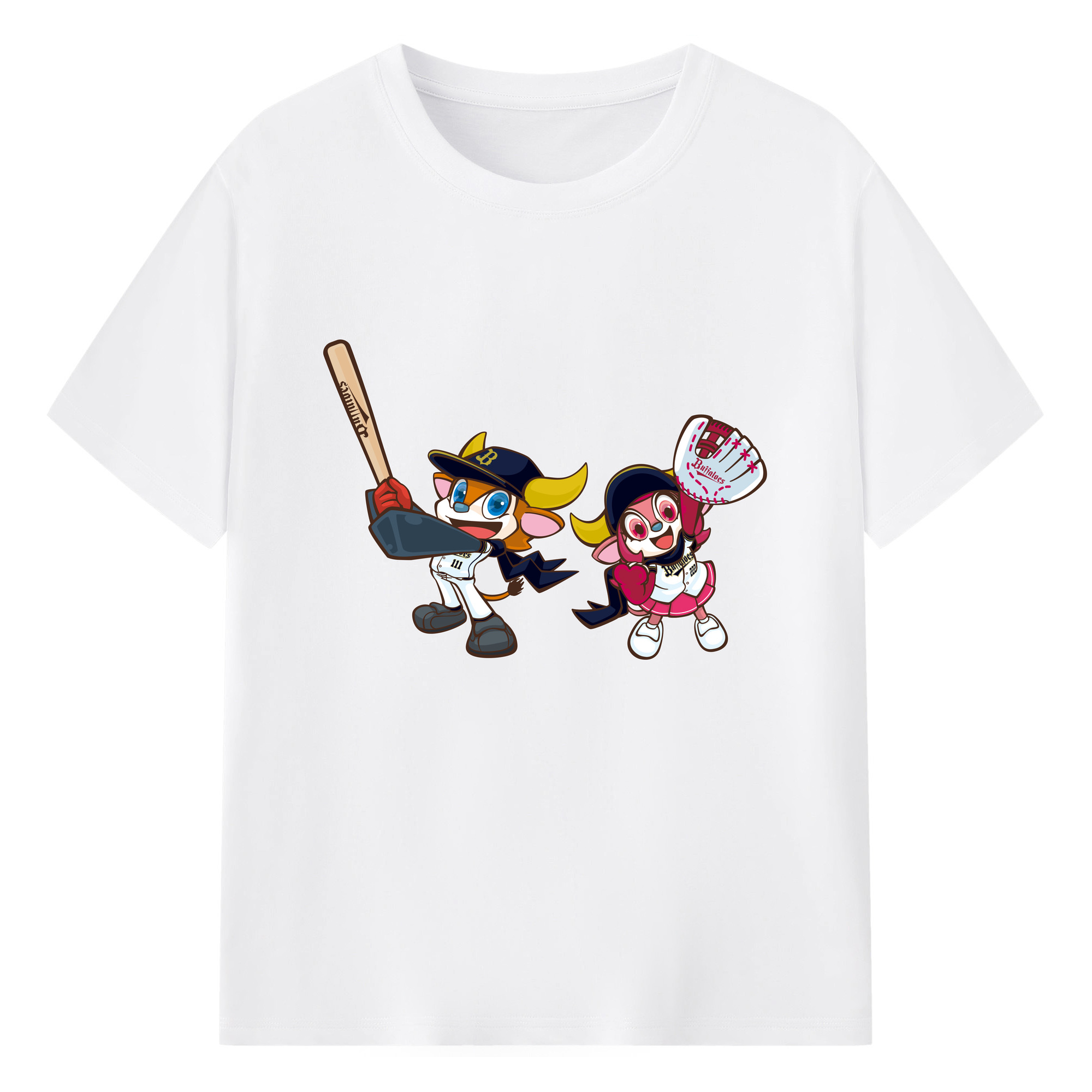 ORIX BUFFALOES MASCOT BUFFALO BULL BUFFALO BELL BAT GLOVE APPLICATION SYMBOL 2019 Logo - 綿100％ 半袖Tシャツ ・ フロントプリント ・ 快適 通気性 ・ 日常使い 散歩 スポーツ用