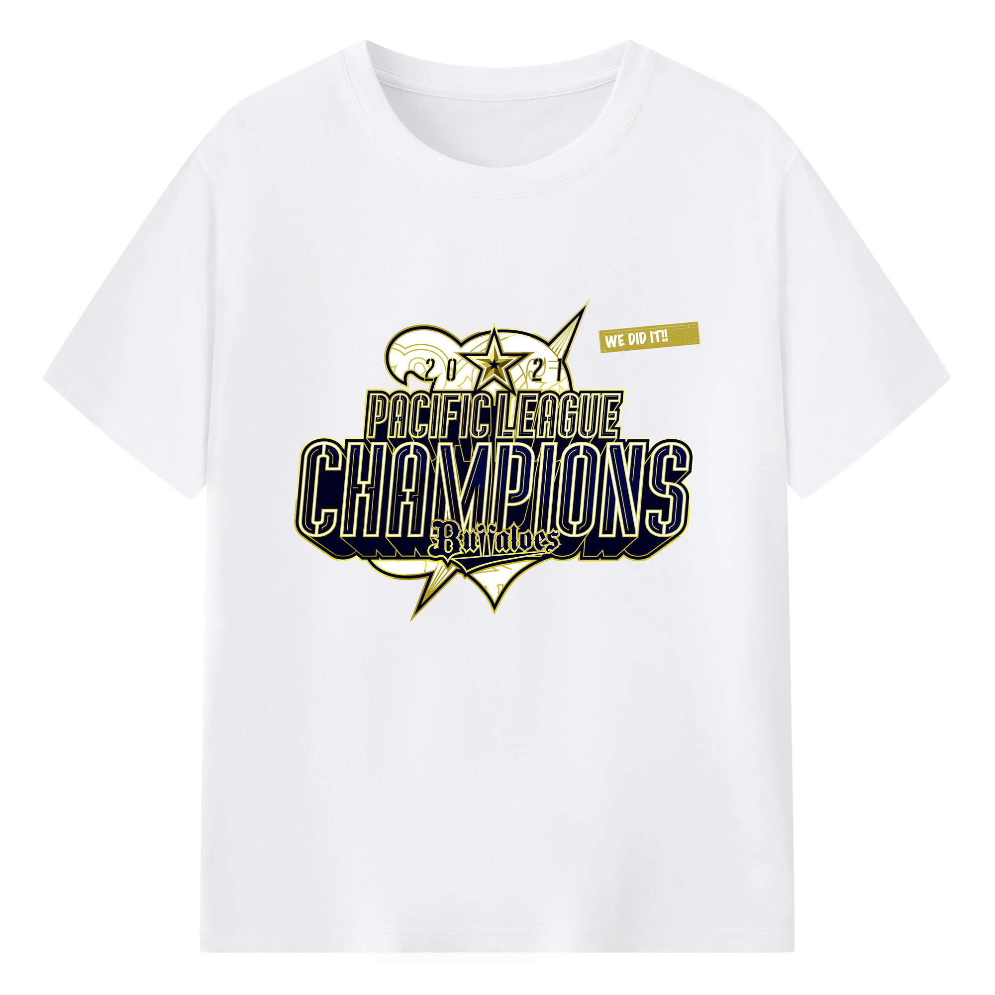 ORIX BUFFALOES PACIFIC LEAGUE CHAMPIONS 2021 Logo - 綿100％ 半袖Tシャツ ・ フロントプリント ・ 快適 通気性 ・ 日常使い 散歩 スポーツ用