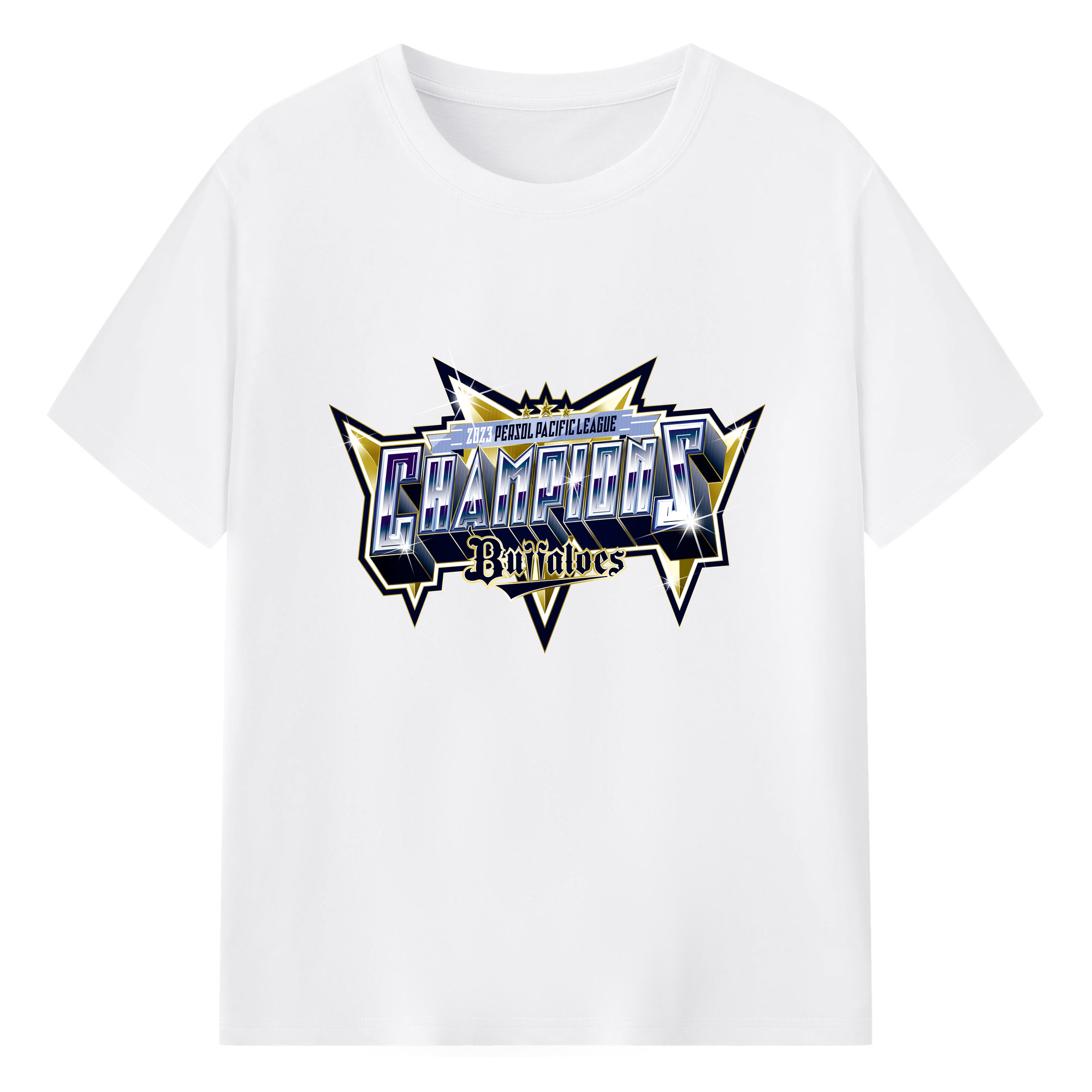 ORIX BUFFALOES 2023 PERSOL PACIFIC LEAGUE CHAMPIONS EMBLEM Logo Vector - 綿100％ 半袖Tシャツ ・ フロントプリント ・ 快適 通気性 ・ 日常使い 散歩 スポーツ用