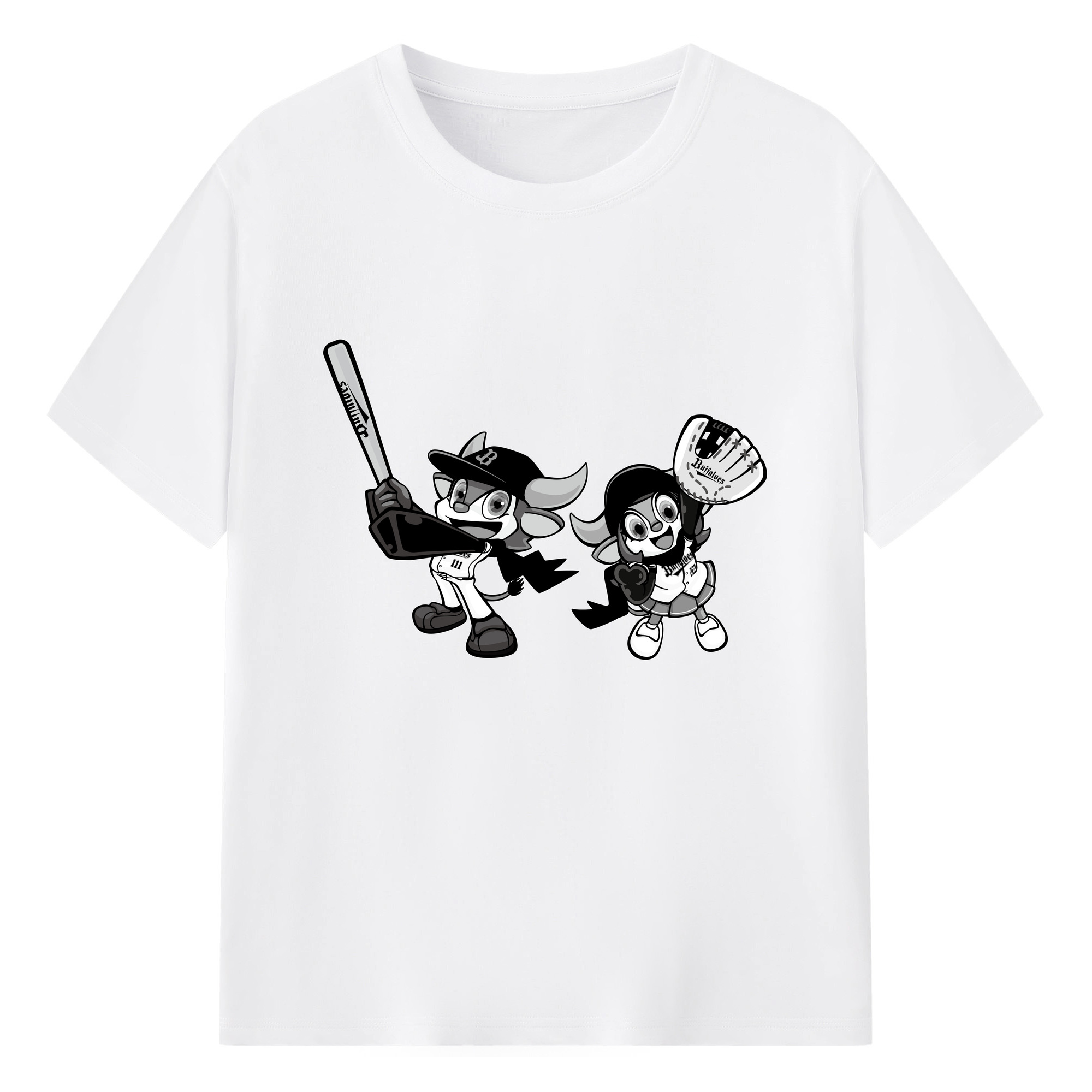 ORIX BUFFALOES MASCOT BUFFALO BULL BUFFALO BELL APPLICATION BAT GLOVE SYMBOL 2019 Black White Logo - 綿100％ 半袖Tシャツ ・ フロントプリント ・ 快適 通気性 ・ 日常使い 散歩 スポーツ用