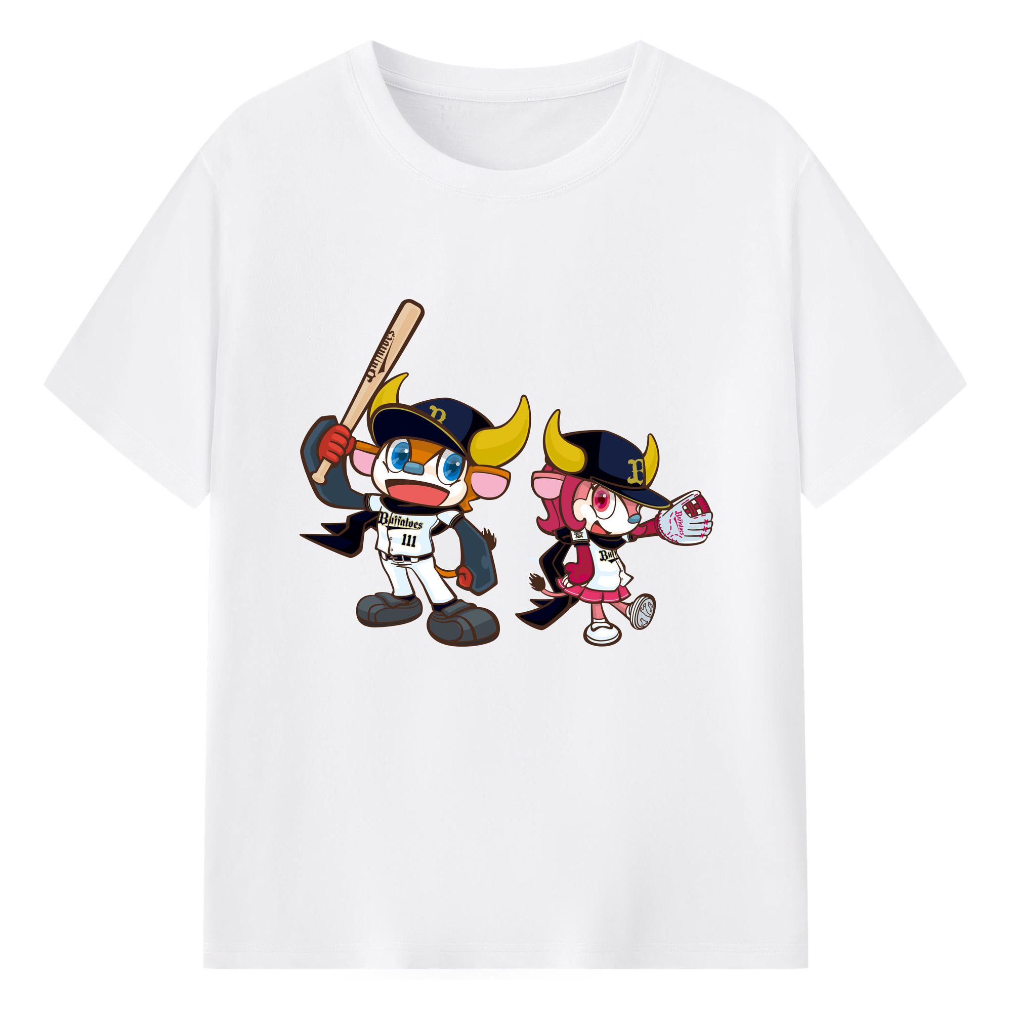 ORIX BUFFALOES MASCOT BUFFALO BULL BUFFALO BELL APPLICATION BAT GLOVE SYMBOL 2019 Logo - 綿100％ 半袖Tシャツ ・ フロントプリント ・ 快適 通気性 ・ 日常使い 散歩 スポーツ用