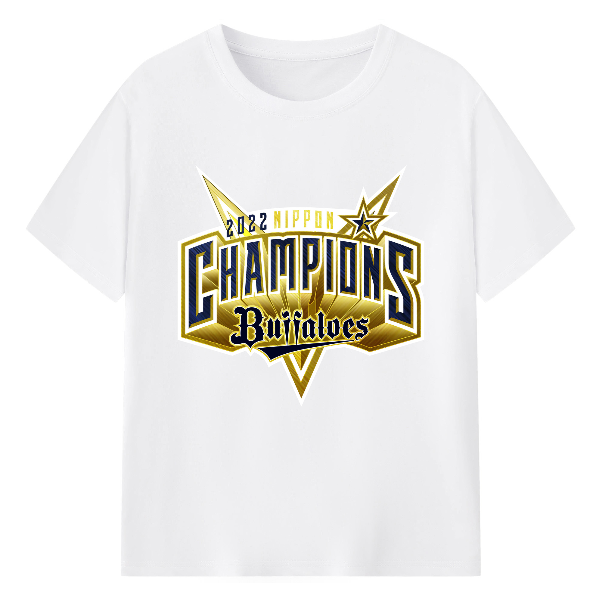 ORIX BUFFALOES NIPPON CHAMPIONS 2022 EMBLEM Logo - 綿100％ 半袖Tシャツ ・ フロントプリント ・ 快適 通気性 ・ 日常使い 散歩 スポーツ用