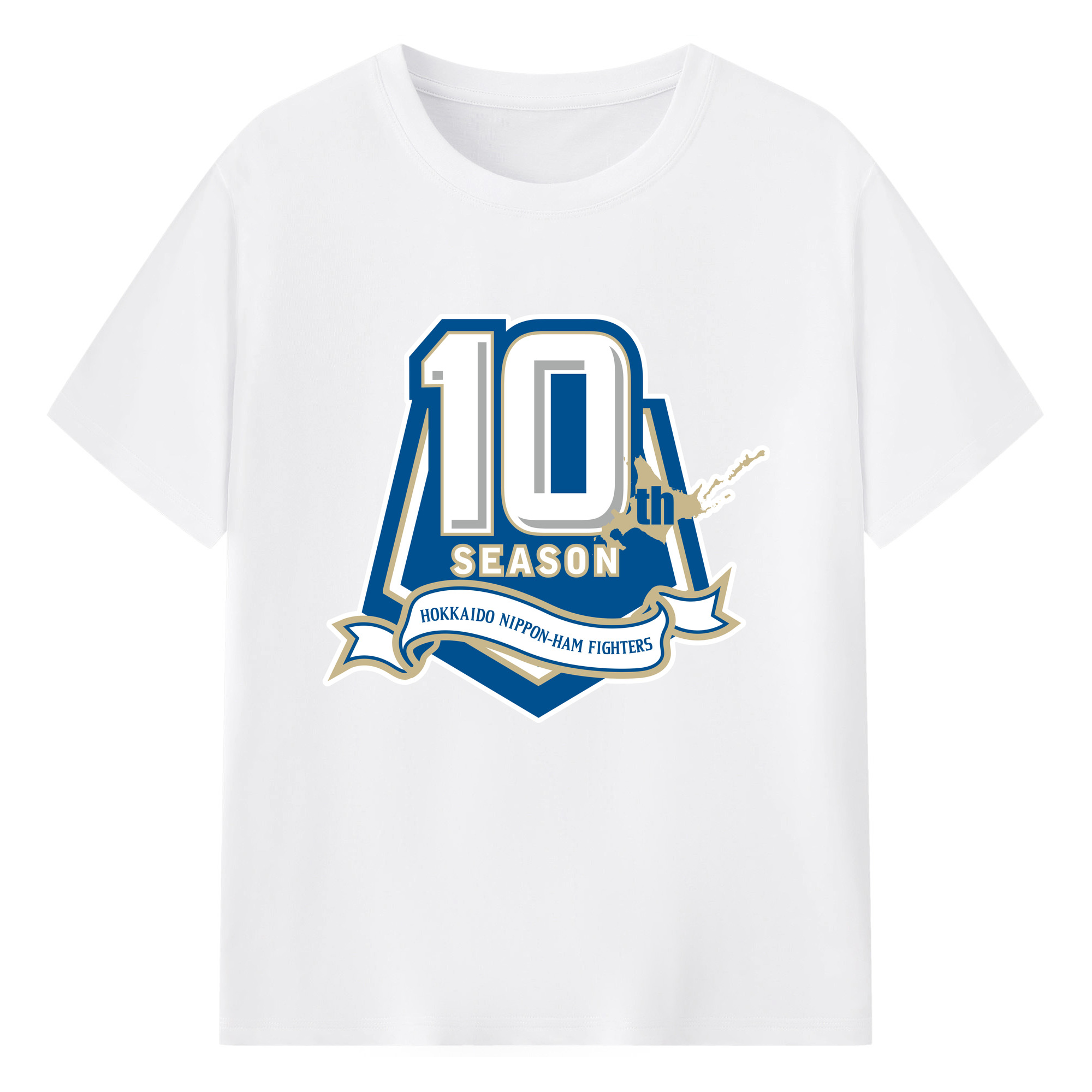 HOKKAIDO NIPPON-HAM FIGHTERS 10TH SEASON ANNIVERSARY Logo - 綿100％ 半袖Tシャツ ・ フロントプリント ・ 快適 通気性 ・ 日常使い 散歩 スポーツ用
